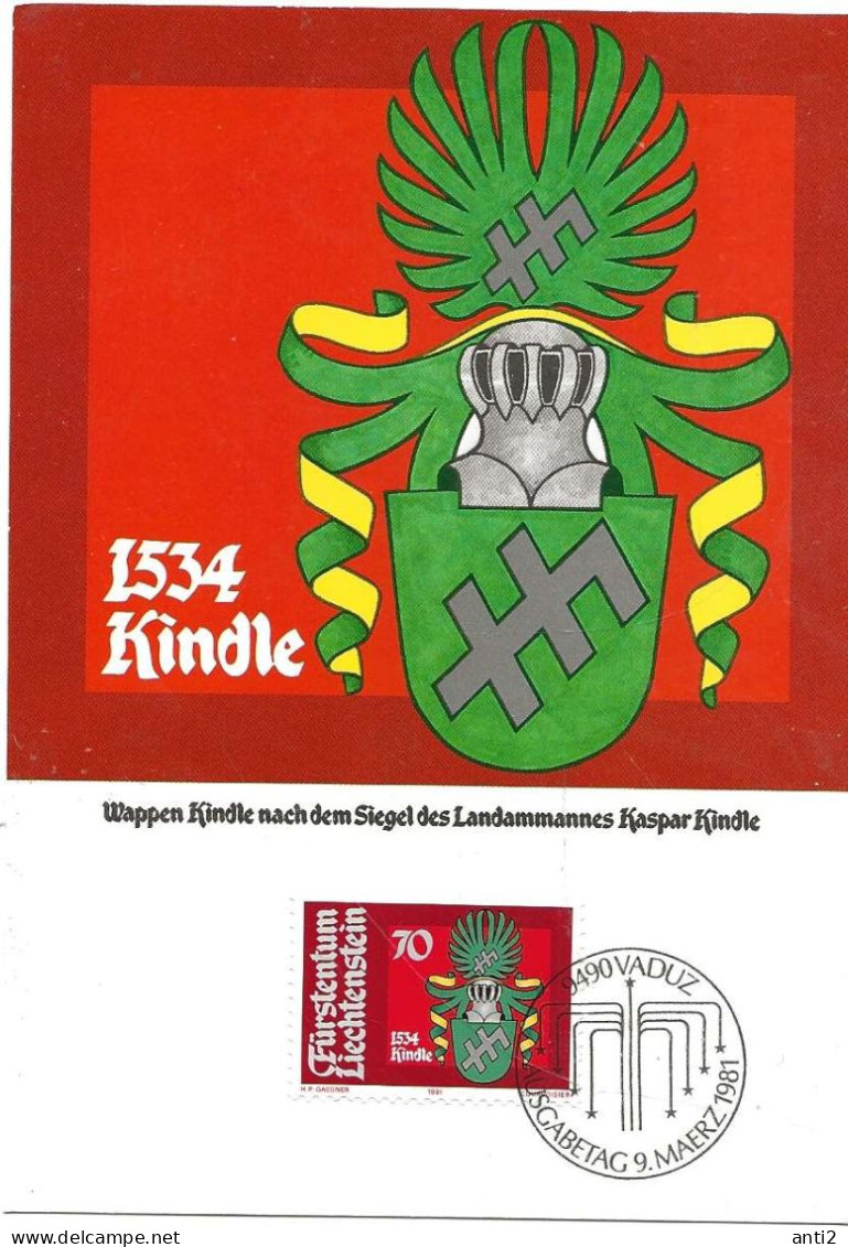 Liechtenstein 1981 Coat Of Arms Of The Landammen (II). Kaspar Kindle, Vaduz Ab 1534, Mi 767 MK - Lettres & Documents
