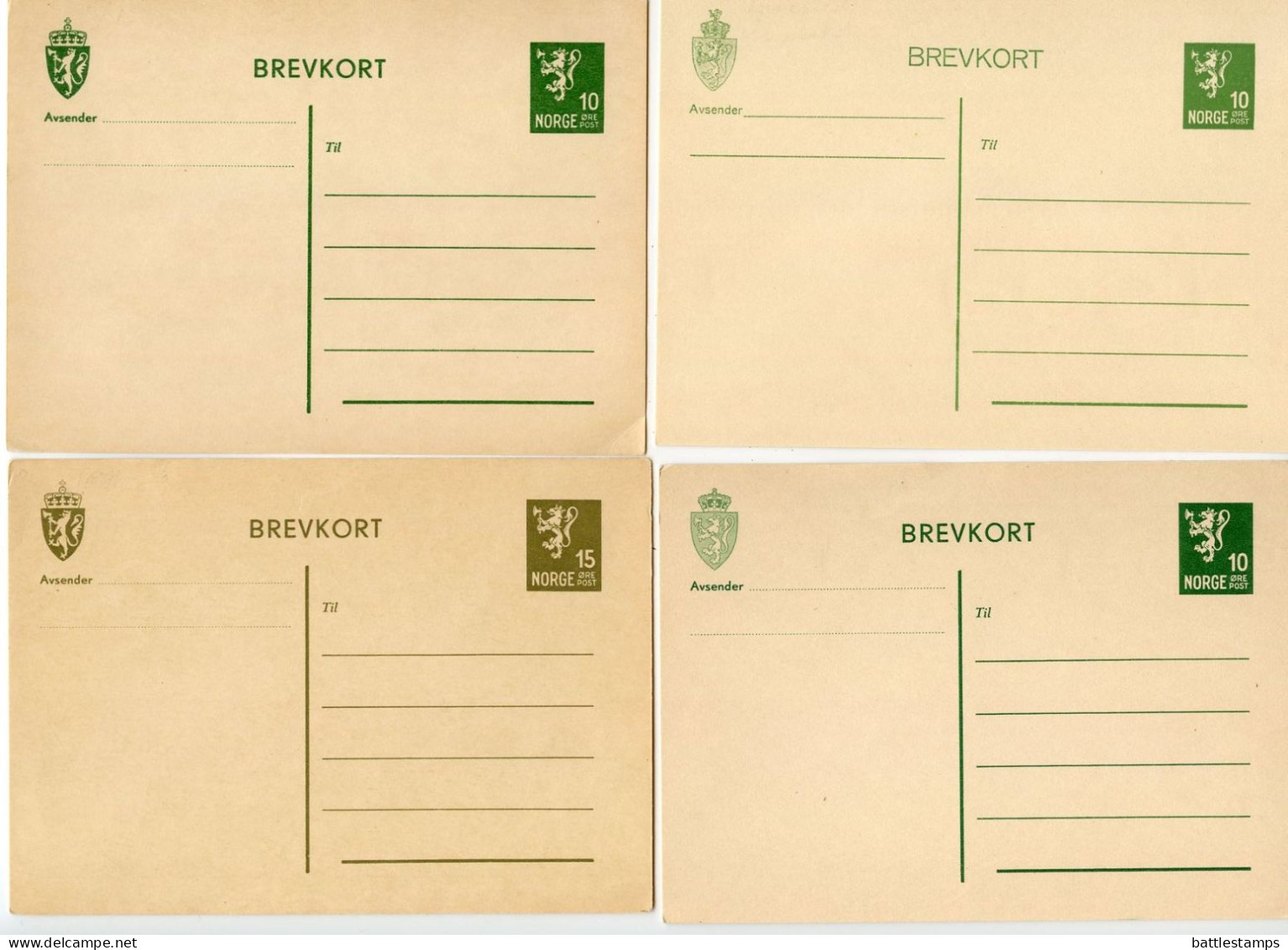 Norway 1920's-30's 4 Different 10o. & 15o. Lion Rampant Postal Cards - Postwaardestukken