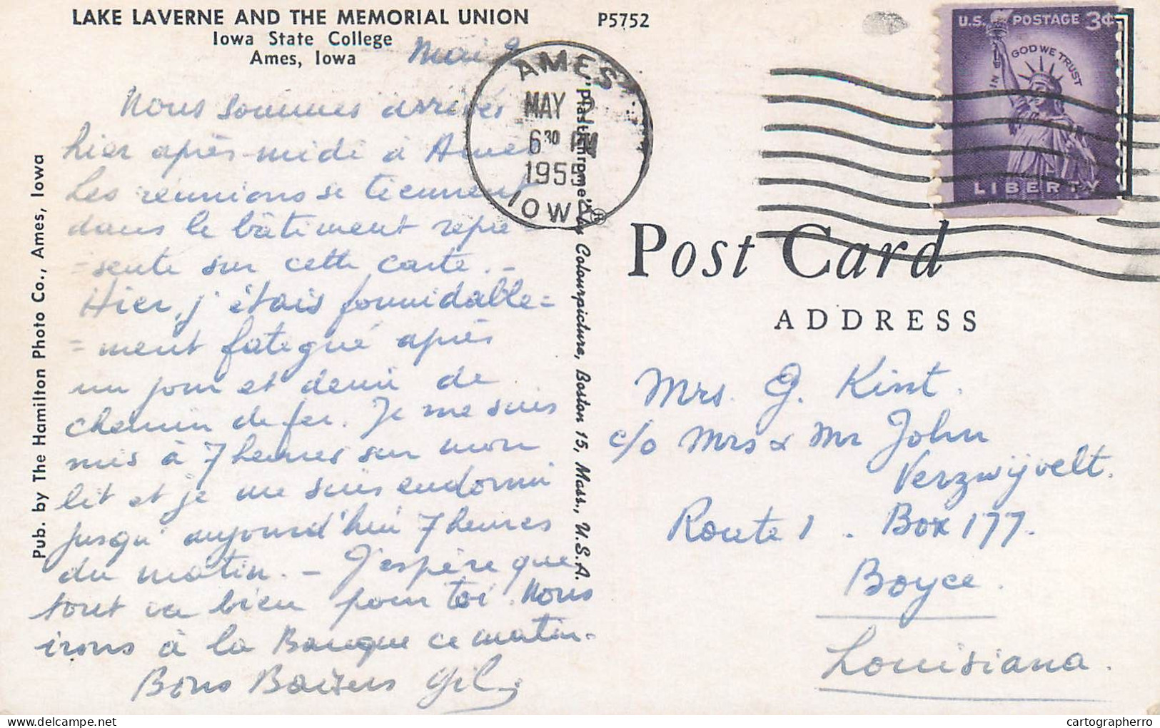 Postcard USA United States IA - Iowa > Ames Lake Laverne And The Memorial Union 1955 - Ames