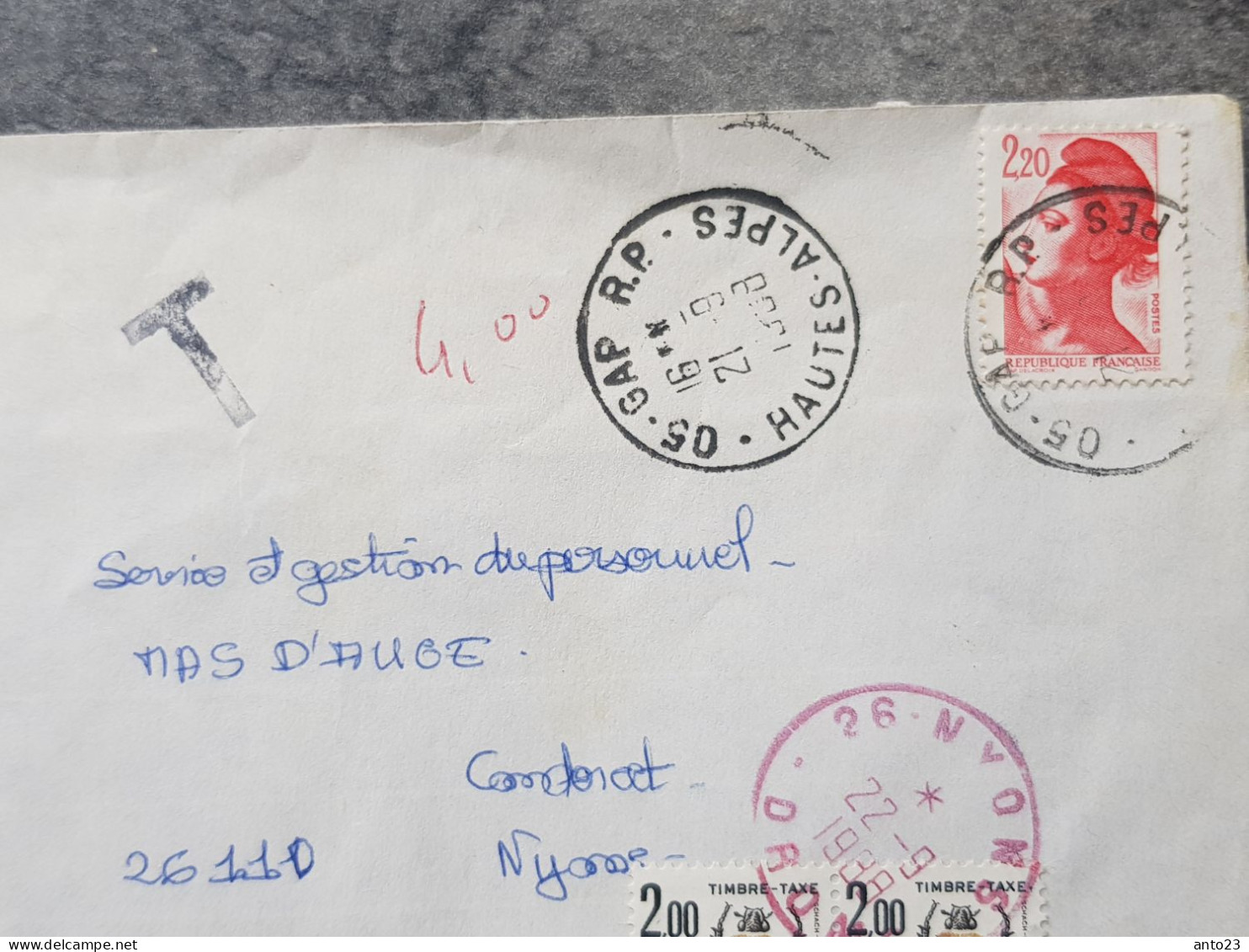 1985 Lettre Taxé 4 Frs Oblitération Rouge - 1960-.... Gebraucht