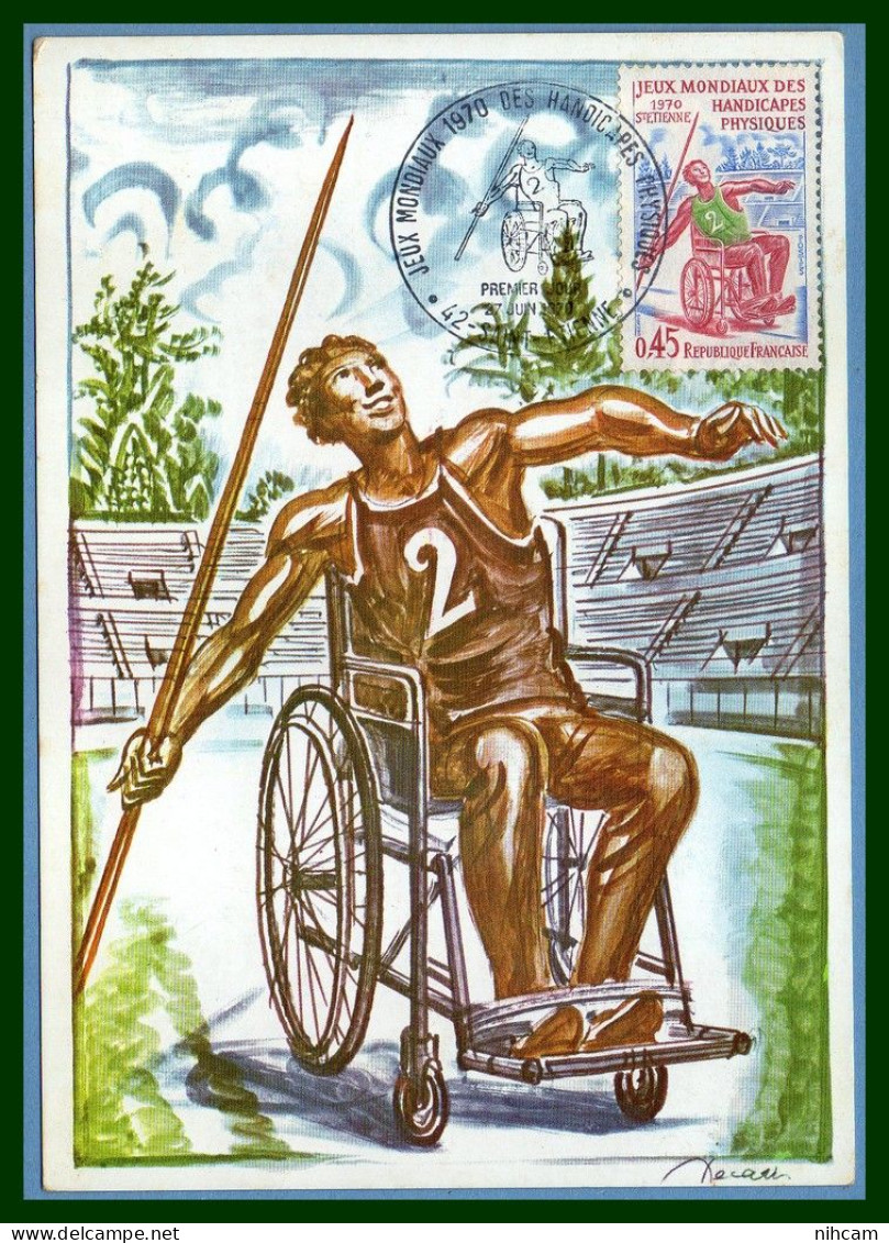 Carte Maximum Jeux Mondiaux Handicapés Physiques Saint Etienne 1970 N° 1649 Javelot ( Voir) - Handisport