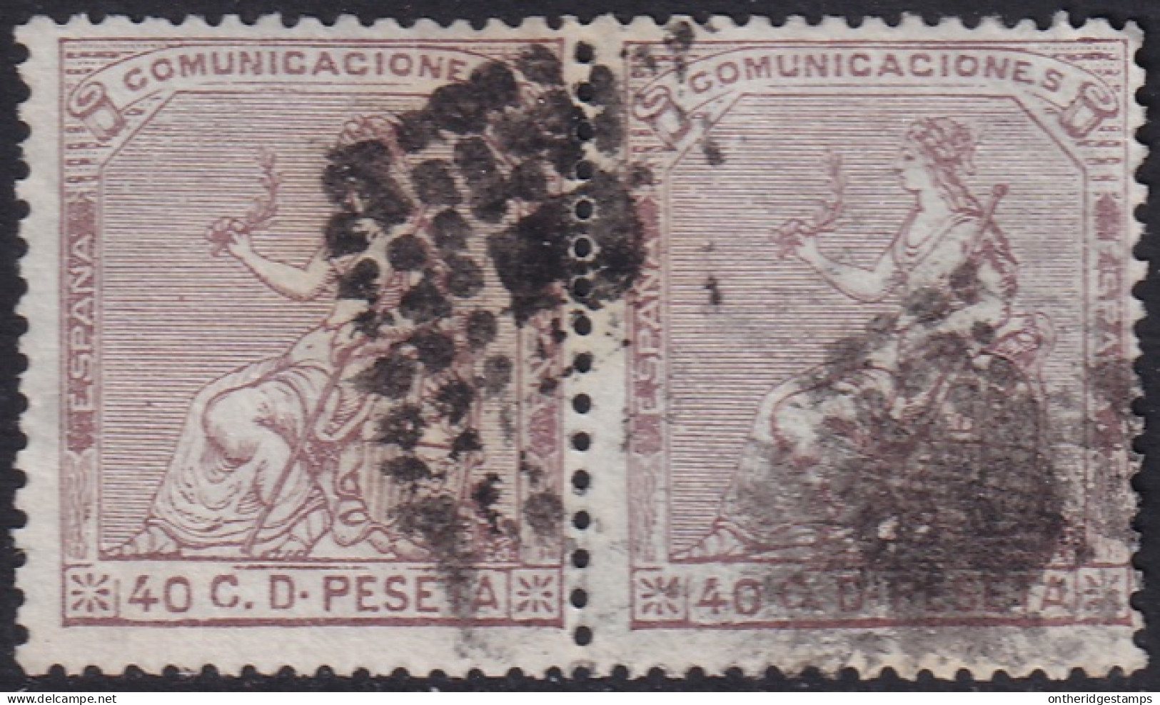 Spain 1873 Sc 196 Espana Ed 136 Pair Used Rombo De Puntos Cancel - Used Stamps