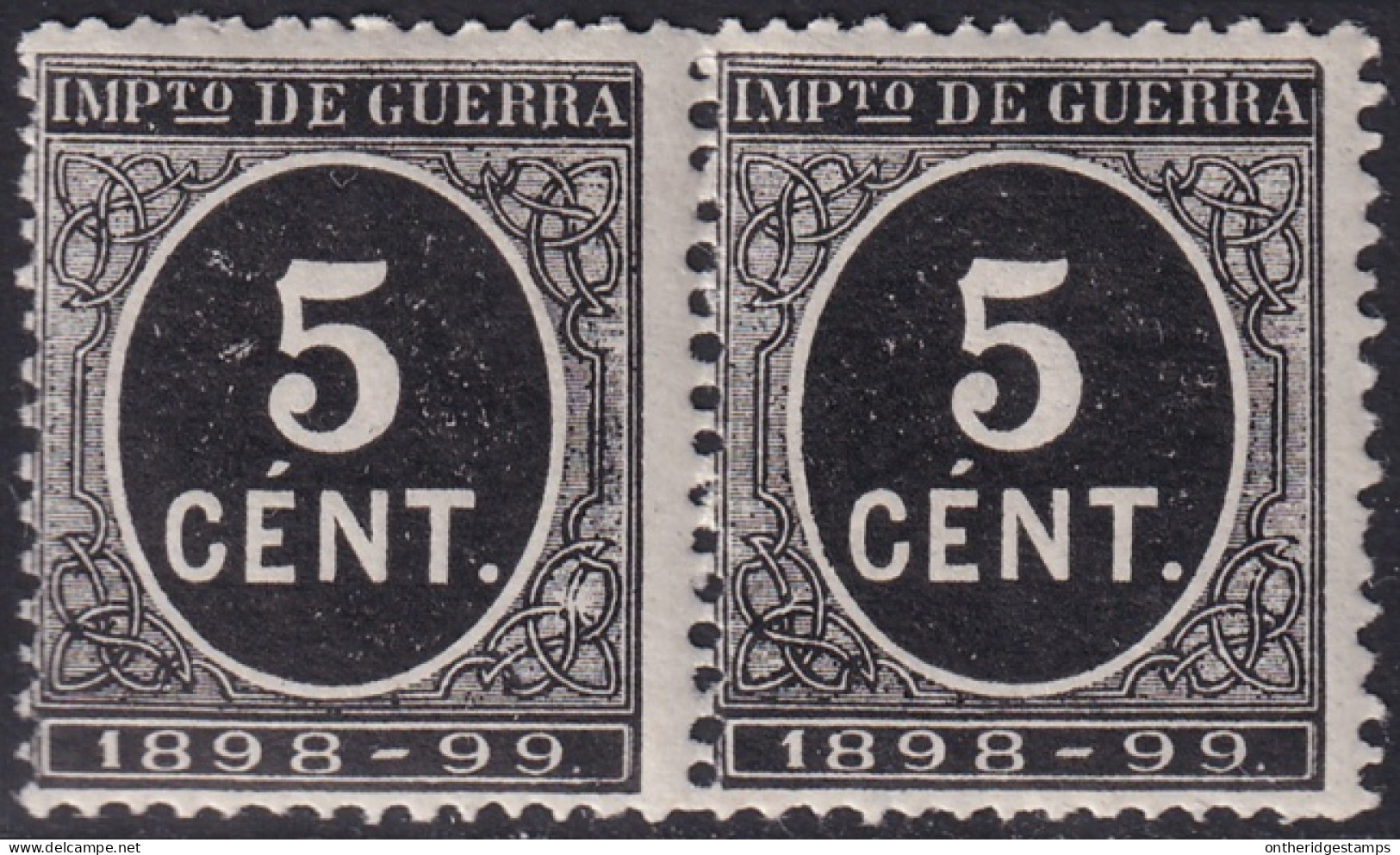 Spain 1898 Sc MR23 Espana Ed 236 War Tax Pair MNH** Streaky Gum - Tasse Di Guerra