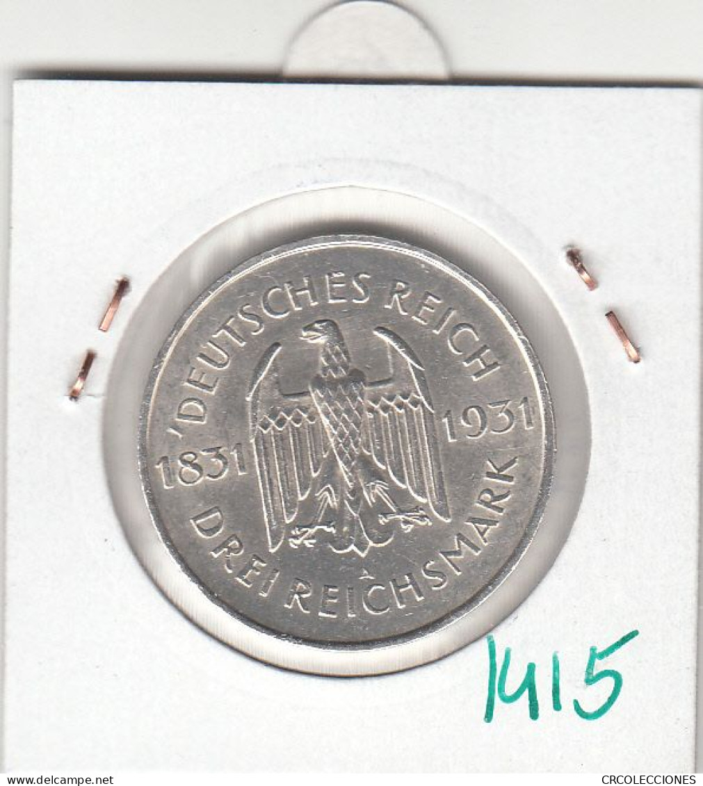 CR1415 MONEDA ALEMANIA 3 REICHSMARK 1931-A PLATA SIN CIRCULAR - 3 Mark & 3 Reichsmark