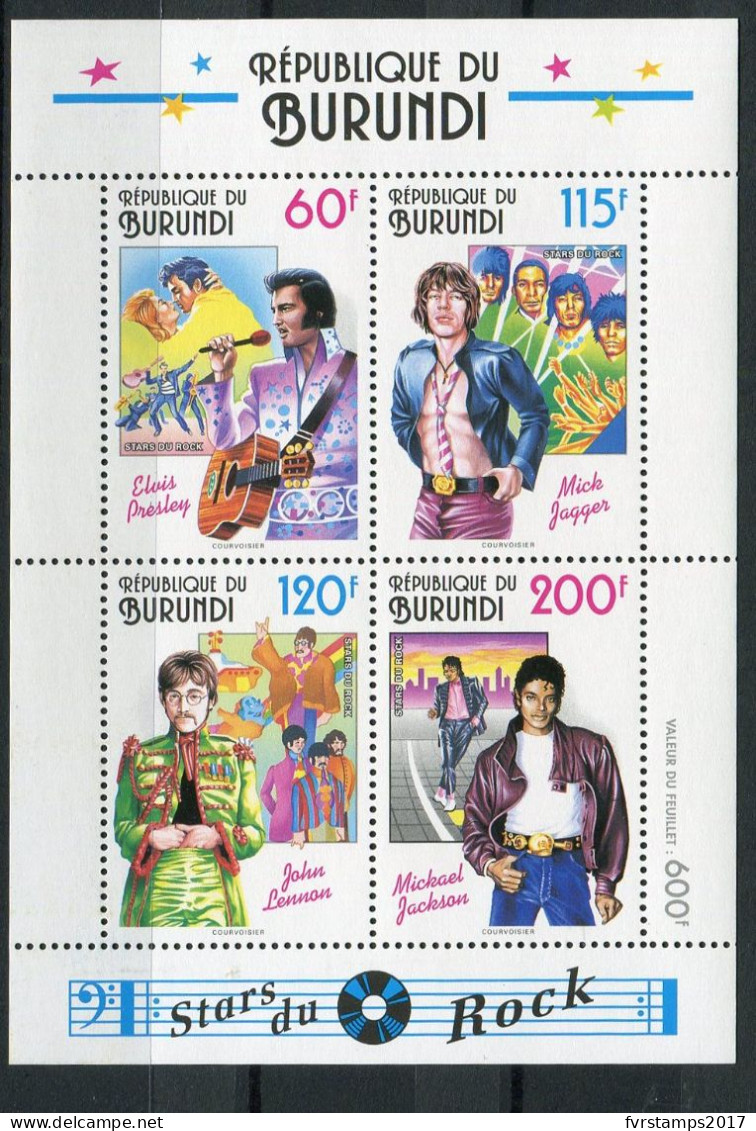 Burundi - 1994 - OCB BL134 - MNH ** - Rock Music Elvis Presley Beatles Mick Jagger Michael Jackson John Lennon - Cv € 17 - Neufs