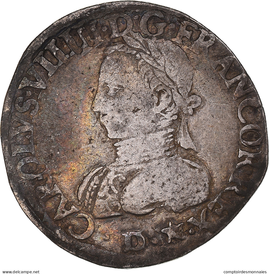 Monnaie, France, Charles IX, Teston, 1572, Lyon, B+, Argent - 1560-1574 Carlo IX