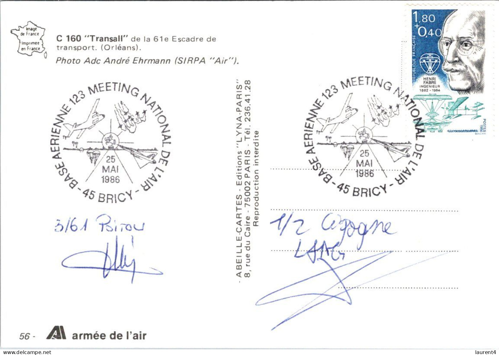 (3 P 8) France - Military Aviation - C-160  Transall (avec Parachutiste) With Special Postmark - Paracadutismo