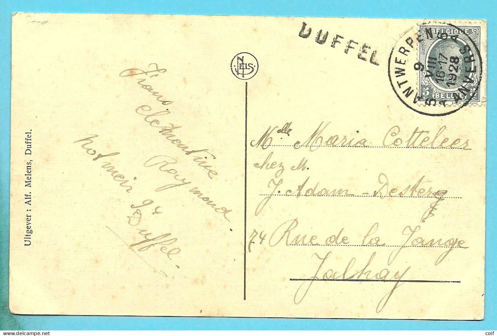 193 Op Kaart Stempel ANTWERPEN Met Naamstempel (Griffe D'origine) DUFFEL - 1922-1927 Houyoux