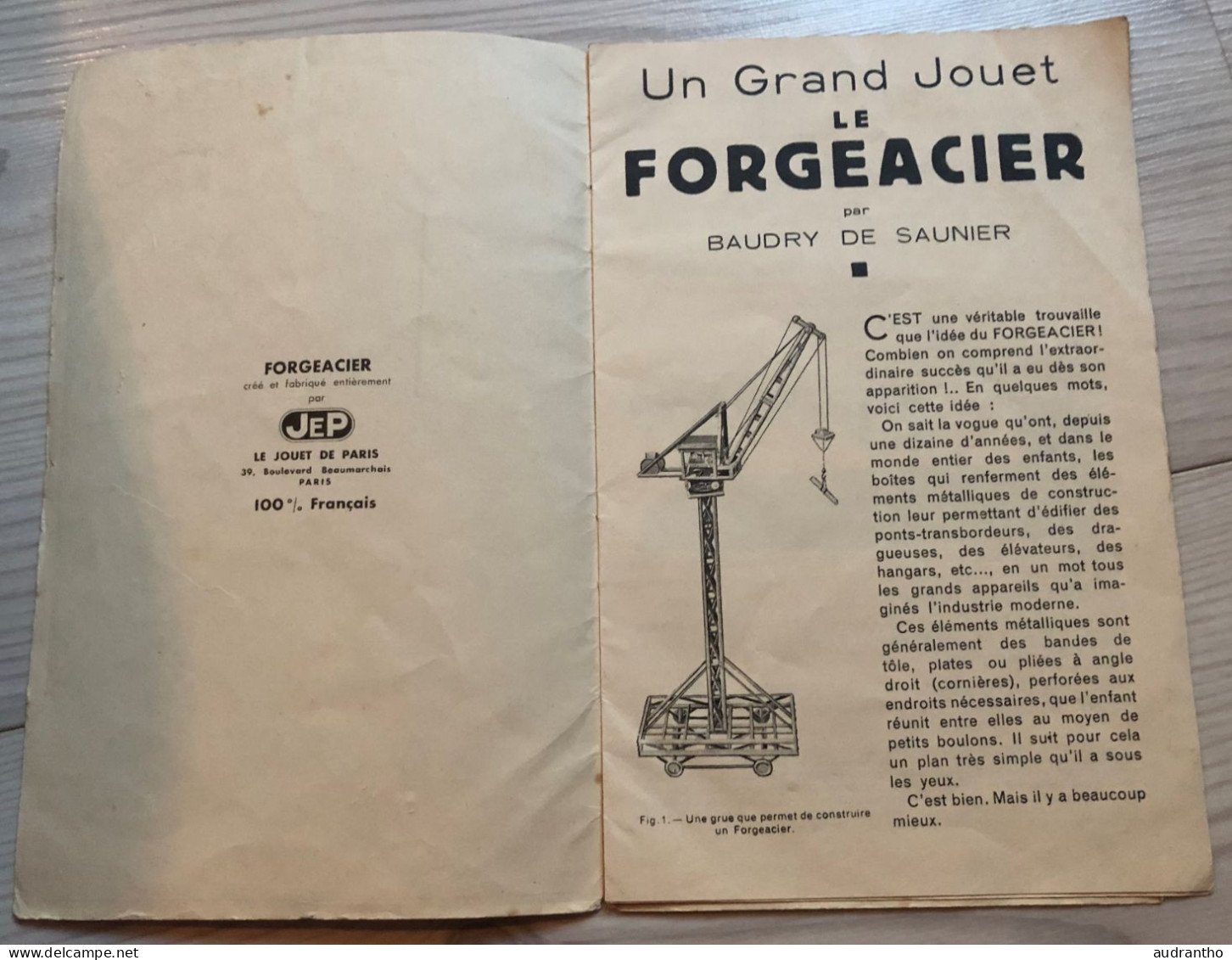 Ancien Dépliant Publicitaire Un Grand Jouet Forgeacier Par Baudry De Saunier Le Jouet De Paris - Grue - Altri & Non Classificati