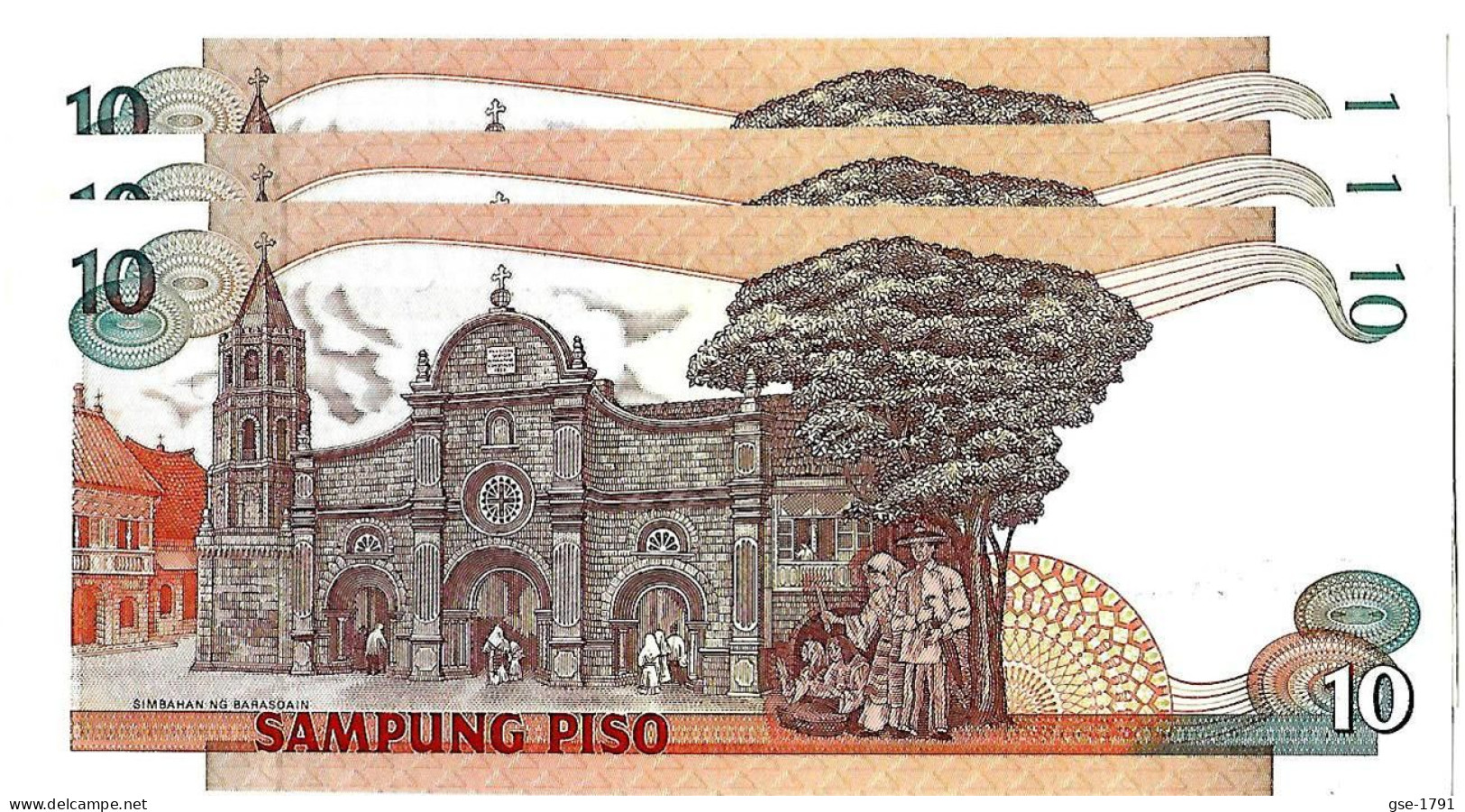 PHILIPPINES   10 Piso   #169c  ,Lettre Manuscrite,  Aquino & Cuisia  Lot De 3 Billets Série NEUFS - Philippines