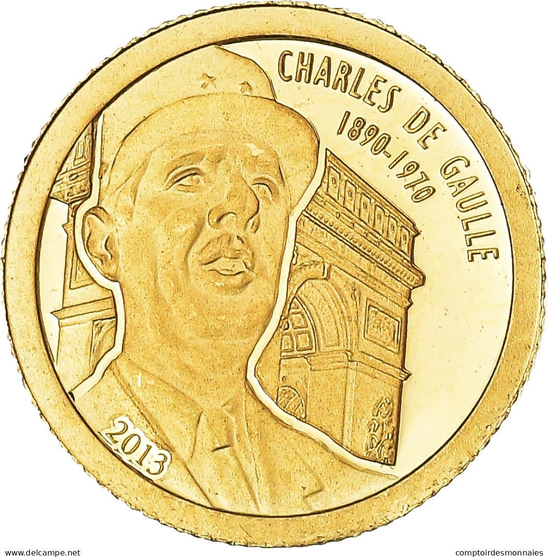Monnaie, Gabon, 1000 Francs CFA, 2013, General De Gaulle. BE, FDC, Or - Gabon