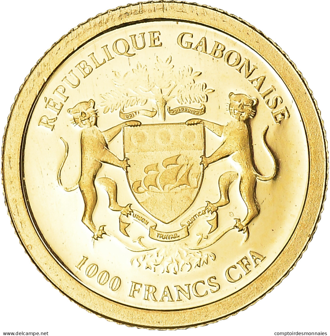 Monnaie, Gabon, 1000 Francs CFA, 2013, General De Gaulle. BE, FDC, Or - Gabón