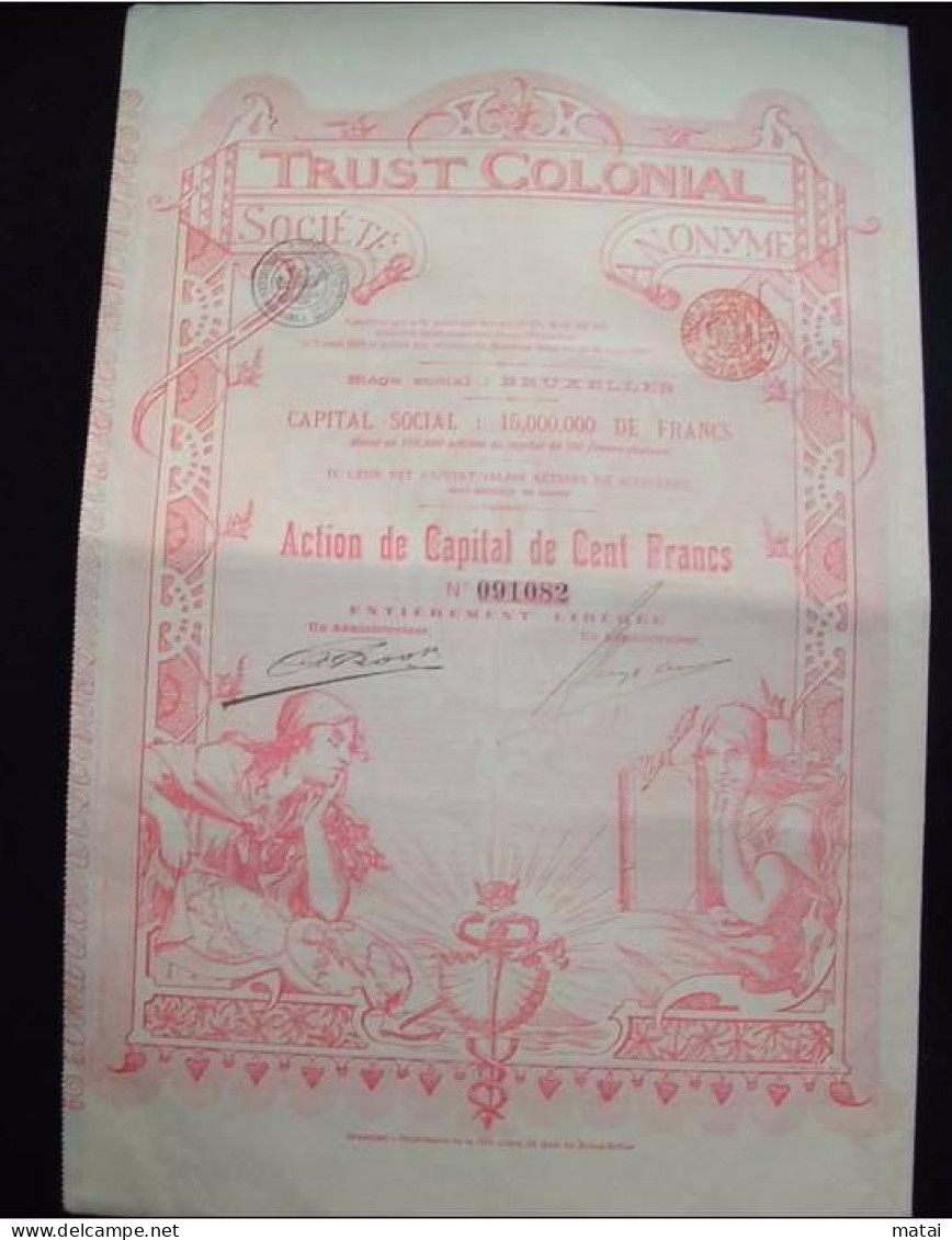 Action De Capital De 100 Francs Trust Colonial 1899 - Afrique