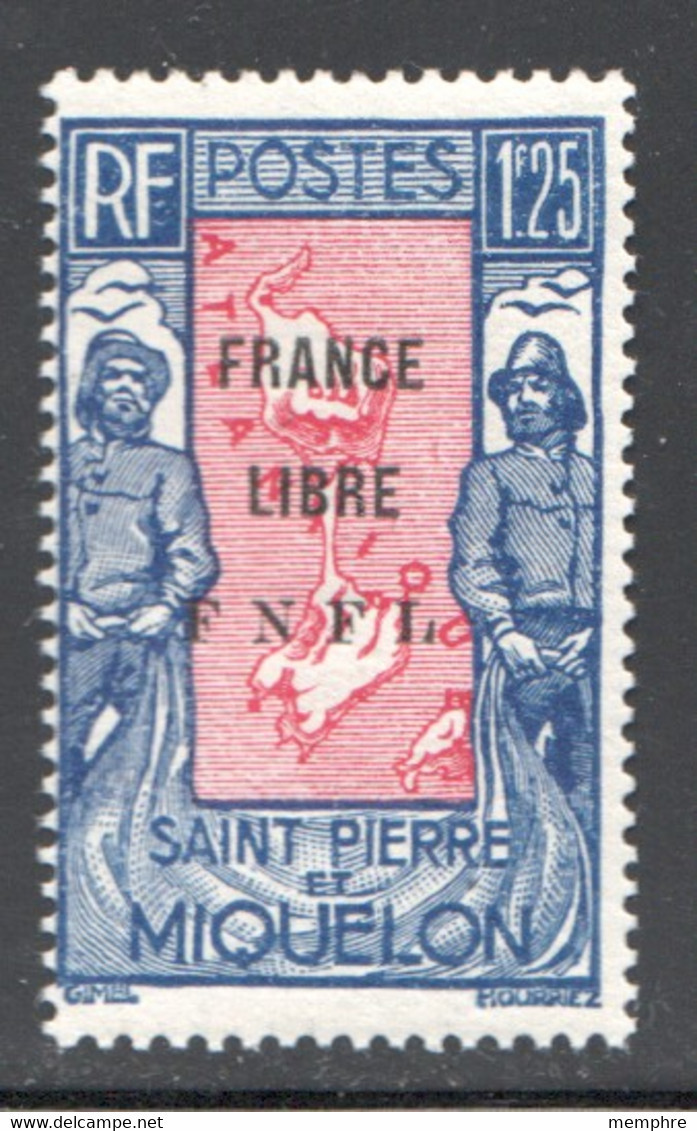 Carte Des Iles  1fr 25  Cent. Surchragé «FRANCE LIBRE F.F.N.L.» Yv 287 * Signé - Nuevos
