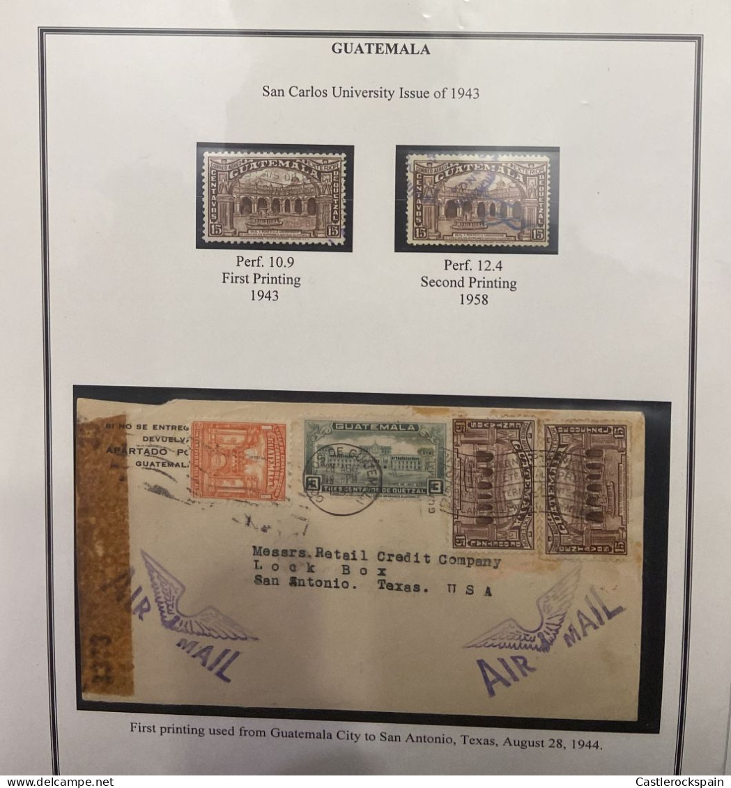 O) 1944 GUATEMALA, SAN CARLOS UNIVERSITY, ANTIGUA,  FIRST PRINTING,  SECOND PRINTING, POSTAL TAX ARCH  OF COMMUNICATIONS - Guatemala