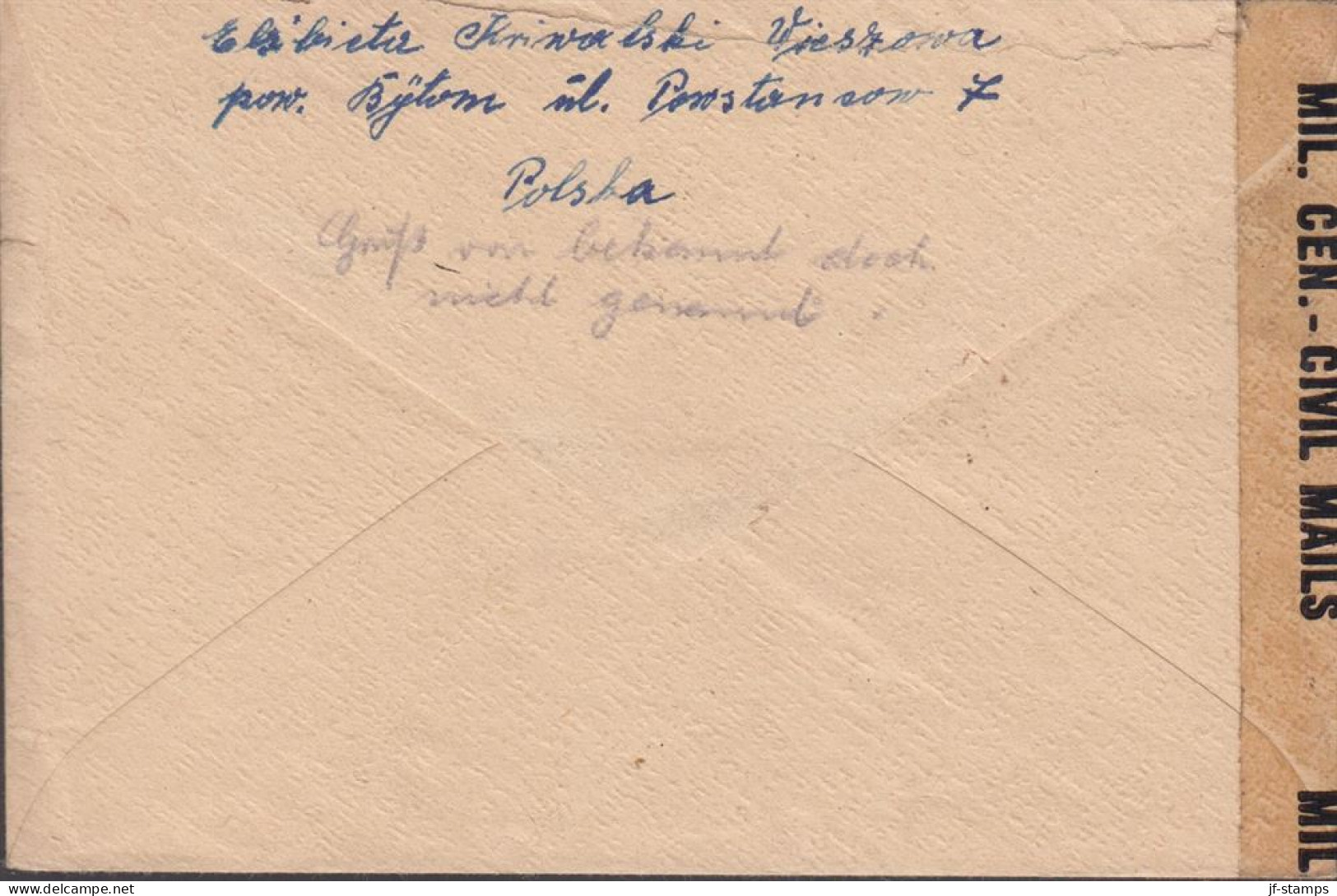 1946. POLSKA. 10 Zl. WARSZAWA On Censored Cover To Germany Cancelled WIESZOW 46. Censor Tape... (Michel 419+) - JF438547 - Government In Exile In London