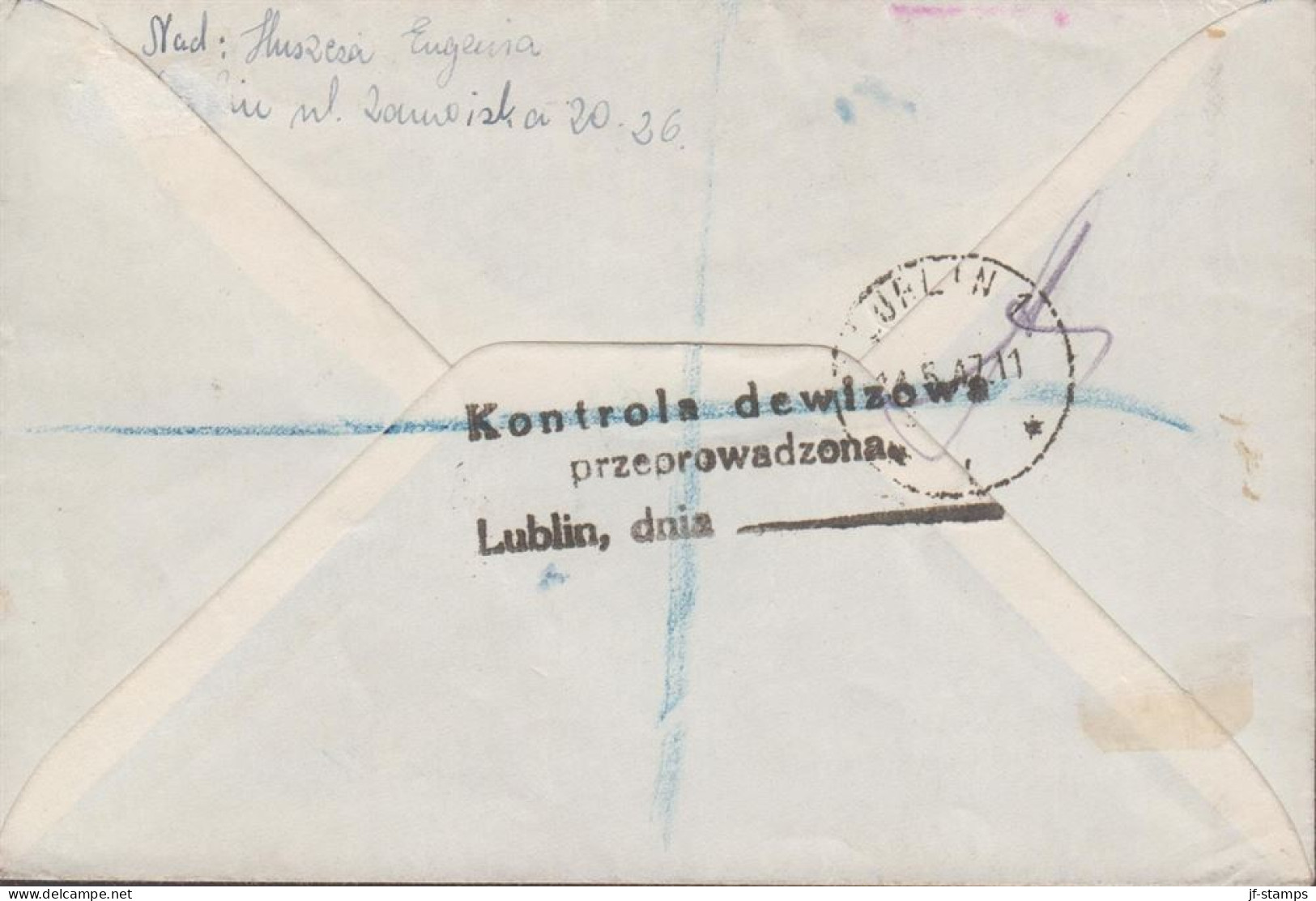 1947. POLSKA. 25 Zl. Douglas DC 3 LOTNICZA On Small Registered Controled Cover To England Can... (Michel 432) - JF438553 - Gouvernement De Londres (exil)