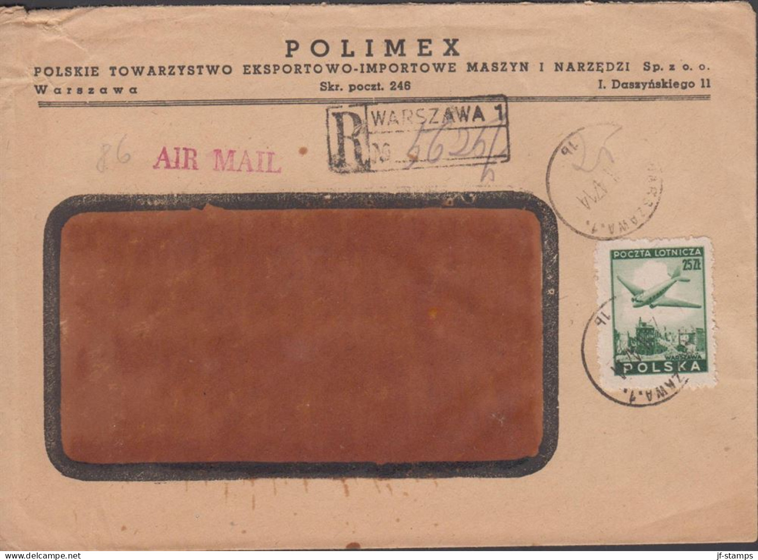 1947. POLSKA. 25 Zl. Douglas DC 3 LOTNICZA On Registered Controlled AIR MAIL Cover Cancelled ... (Michel 432) - JF438554 - Regering In Londen(Ballingschap)