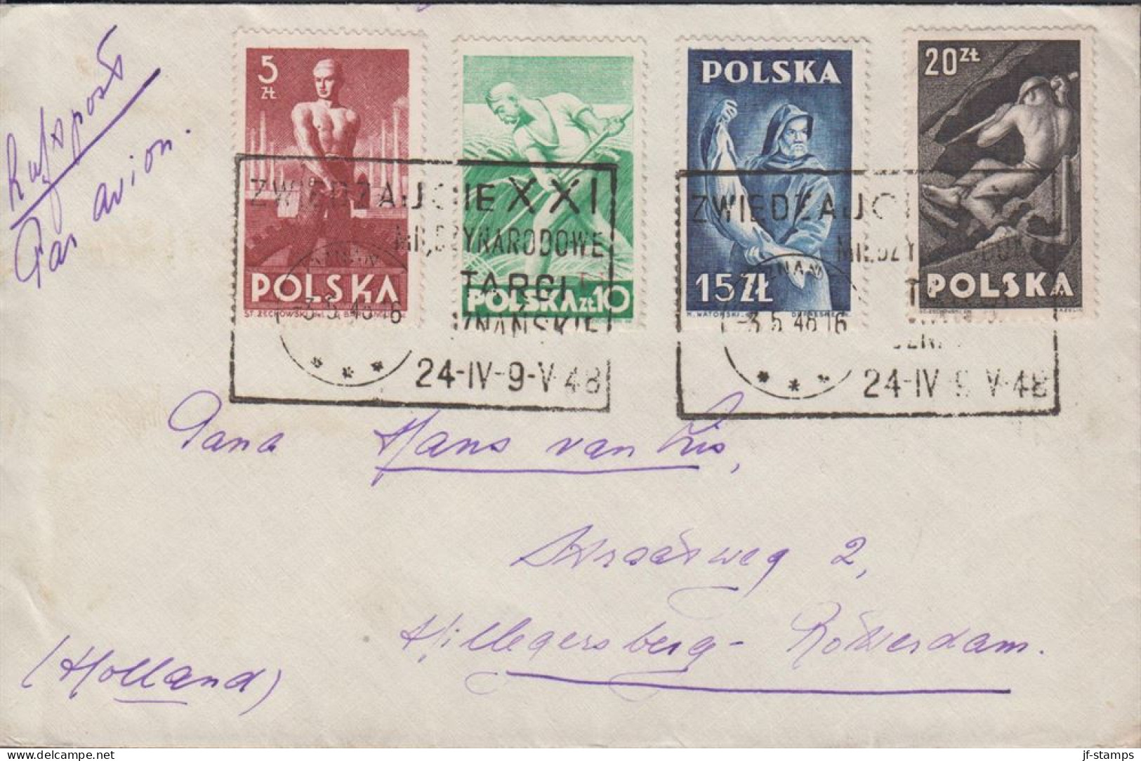 1948. POLSKA. Complete Set Occupations With 4 Stamps On Cover To Holland With Special Can... (Michel 472-475) - JF438556 - Gouvernement De Londres (exil)