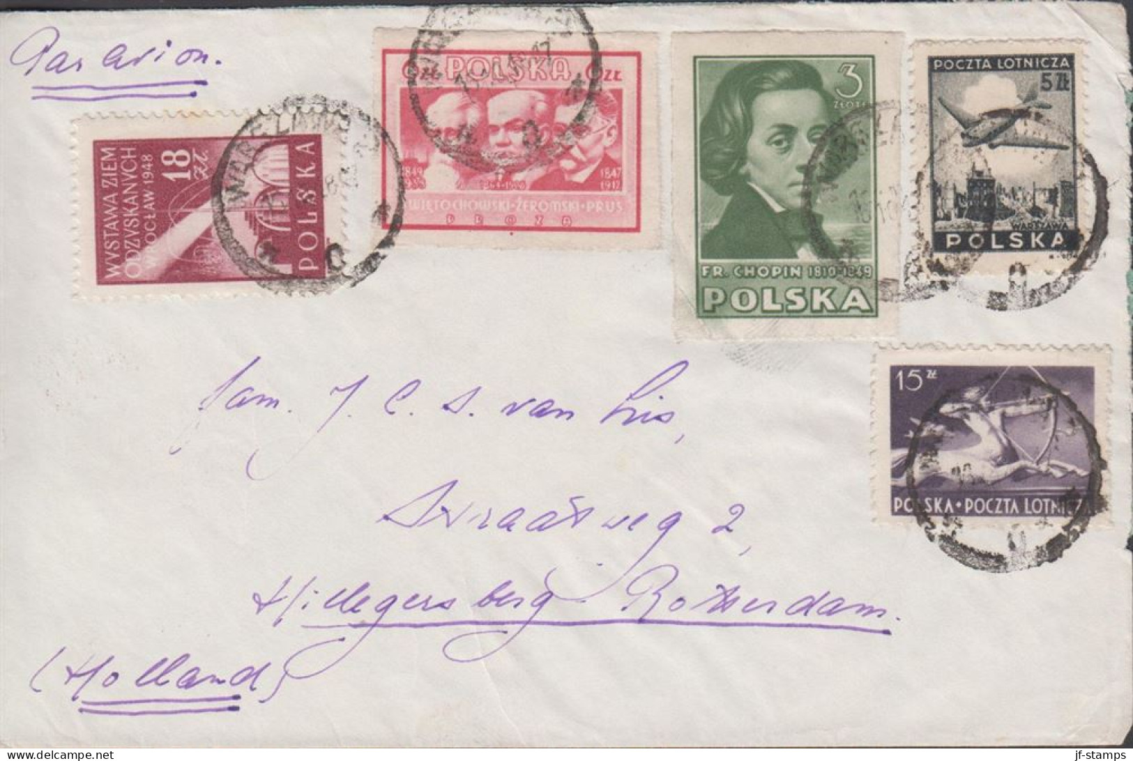 1948. POLSKA. Fine Cover To Holland With Five Stamps Including 18 ZL Breslau-exhibition And ... (Michel 495+) - JF438558 - Gouvernement De Londres (exil)