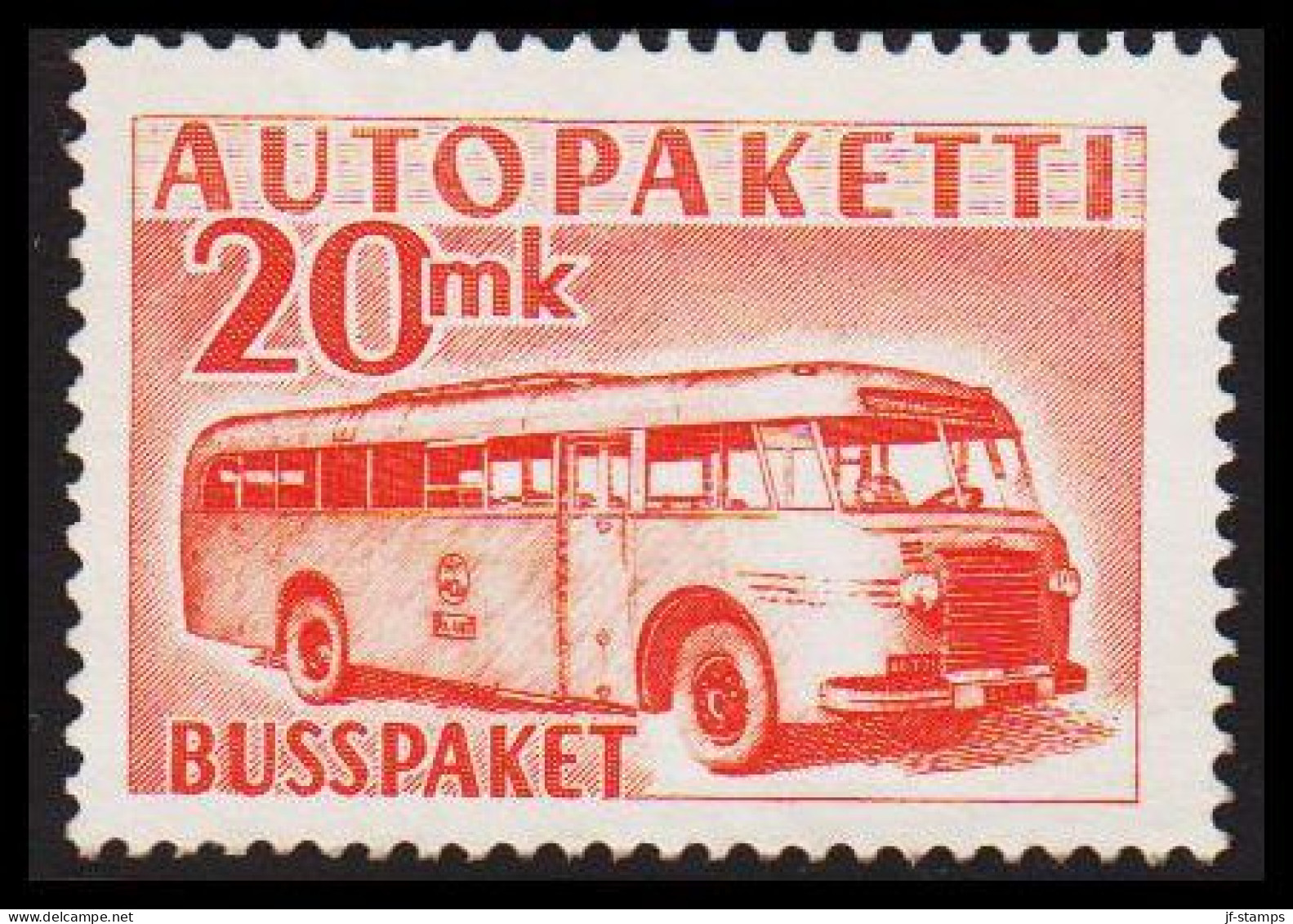 1952-1958. FINLAND. Mail Bus. 20 Mk. AUTOPAKETTI - BUSSPAKET Never Hinged Few Perfs Missing. (Michel AP 7) - JF530666 - Pakjes Per Postbus