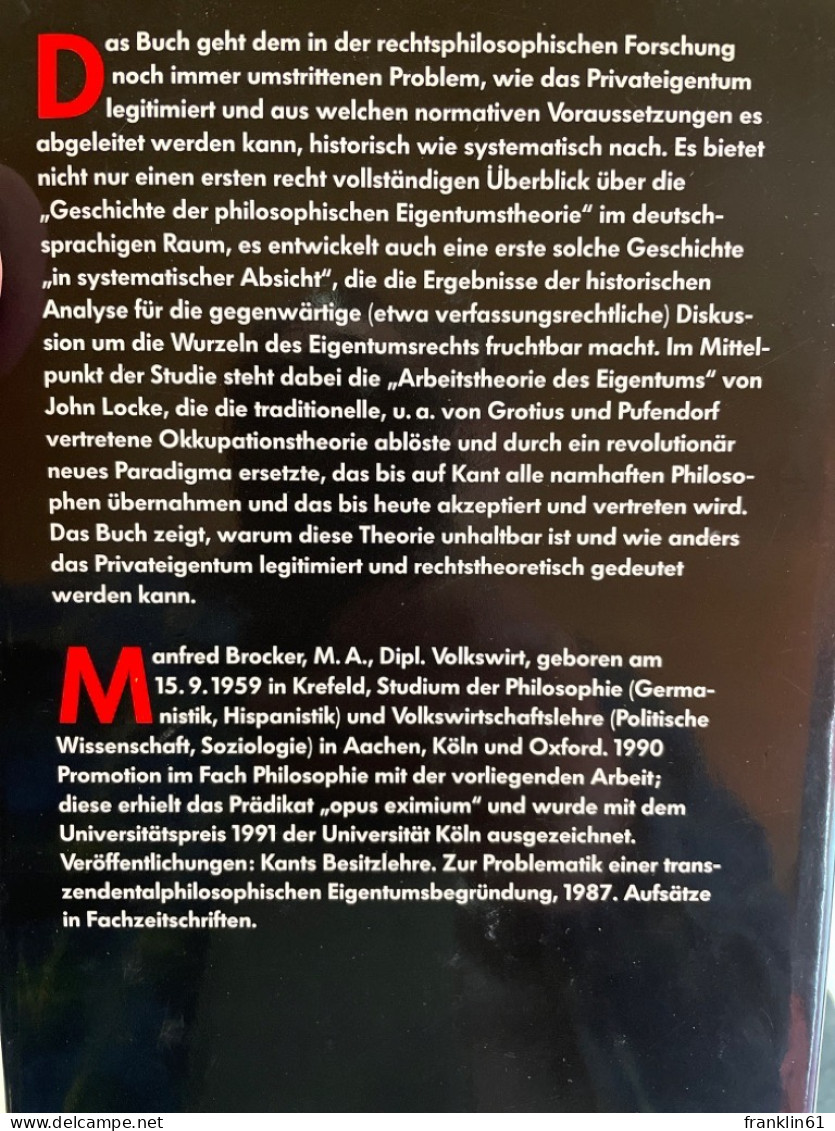 Arbeit Und Eigentum : Der Paradigmenwechsel In Der Neuzeitlichen Eigentumstheorie. - Philosophy