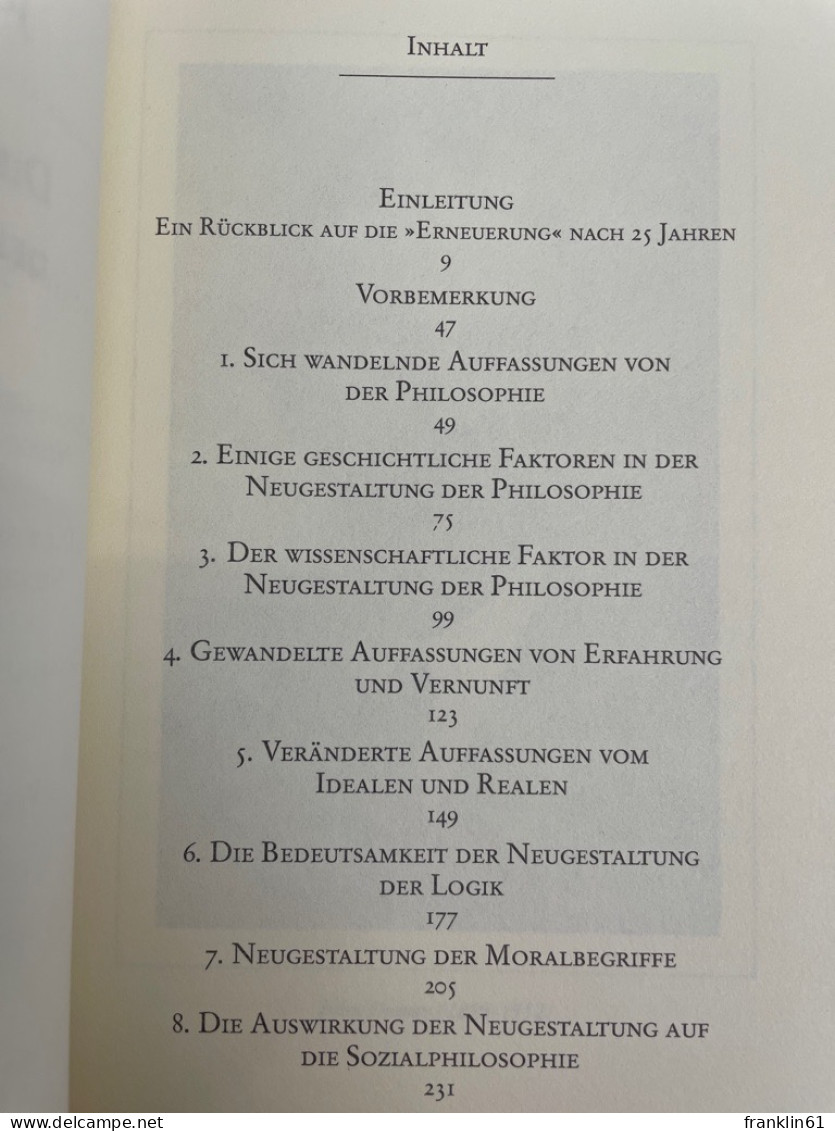 Die Erneuerung Der Philosophie. - Filosofie