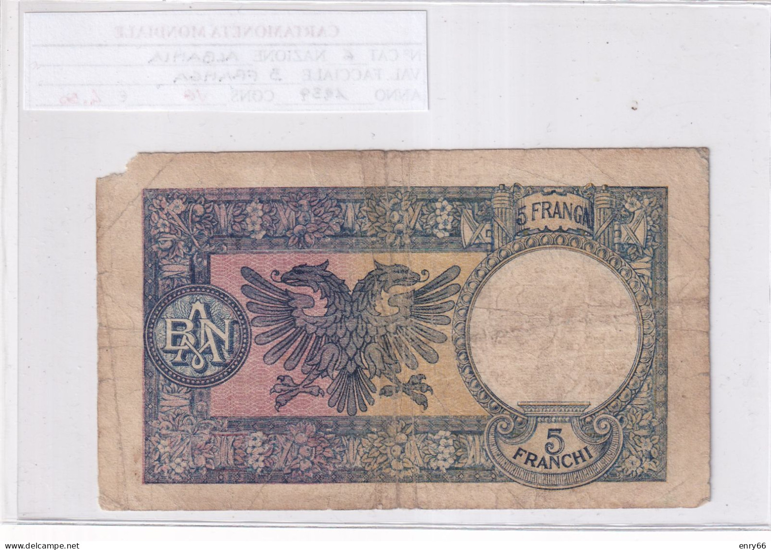 ALBANIA 5 FRANGA 1939 P6 - Albanie