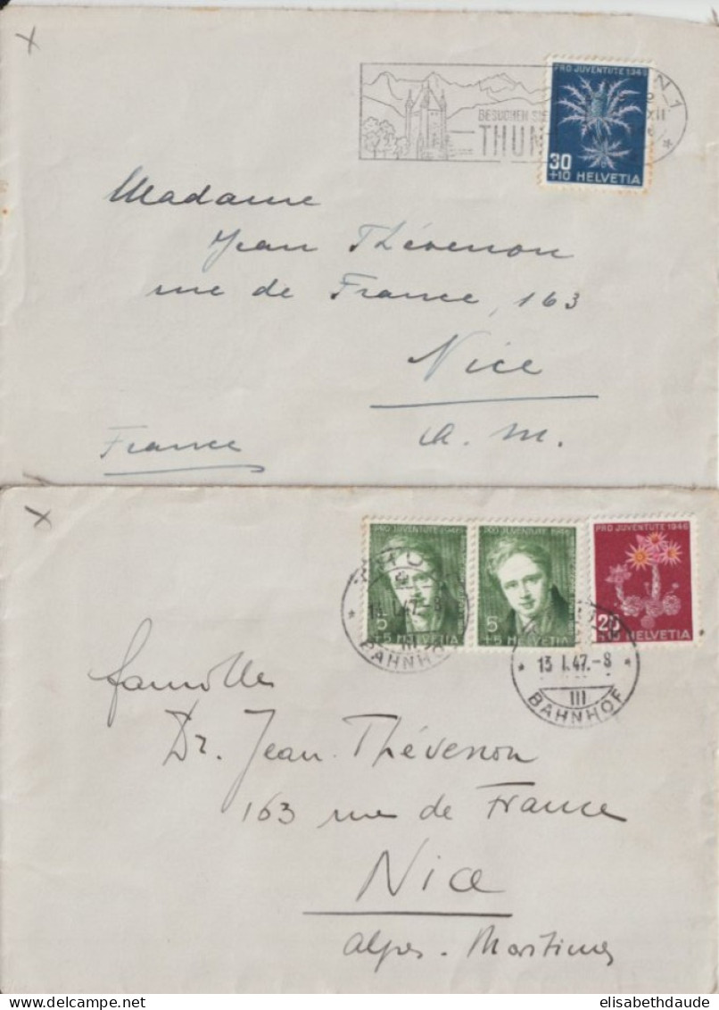 SUISSE - PRO JUVENTUTE 1946 ! 2 ENVELOPPES De THUN => NICE - Covers & Documents