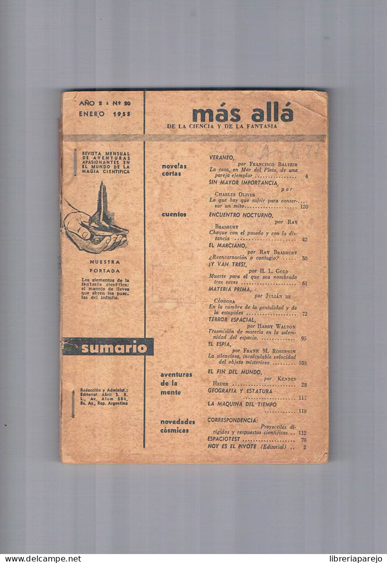 Revista Mas Alla De La Ciencia Y La Fantasia Numero 20 Editorial Abril 1955 - Ohne Zuordnung