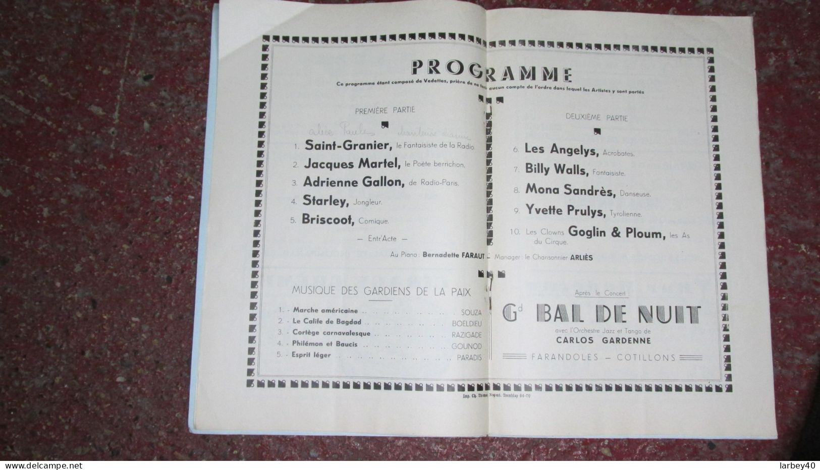 Nogent Sur Marne 1939 Programme Gala Artistique - Programmes