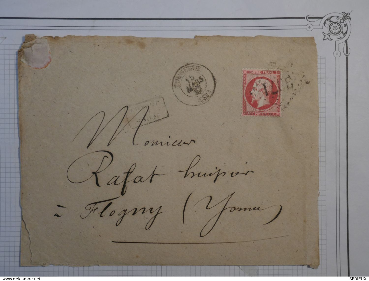 AR 26 FRANCE  BELLE LETTRE  1866  A FLOGNY +N° 24 SEUL+ AFFRANC. PLAISANT - 1862 Napoleon III