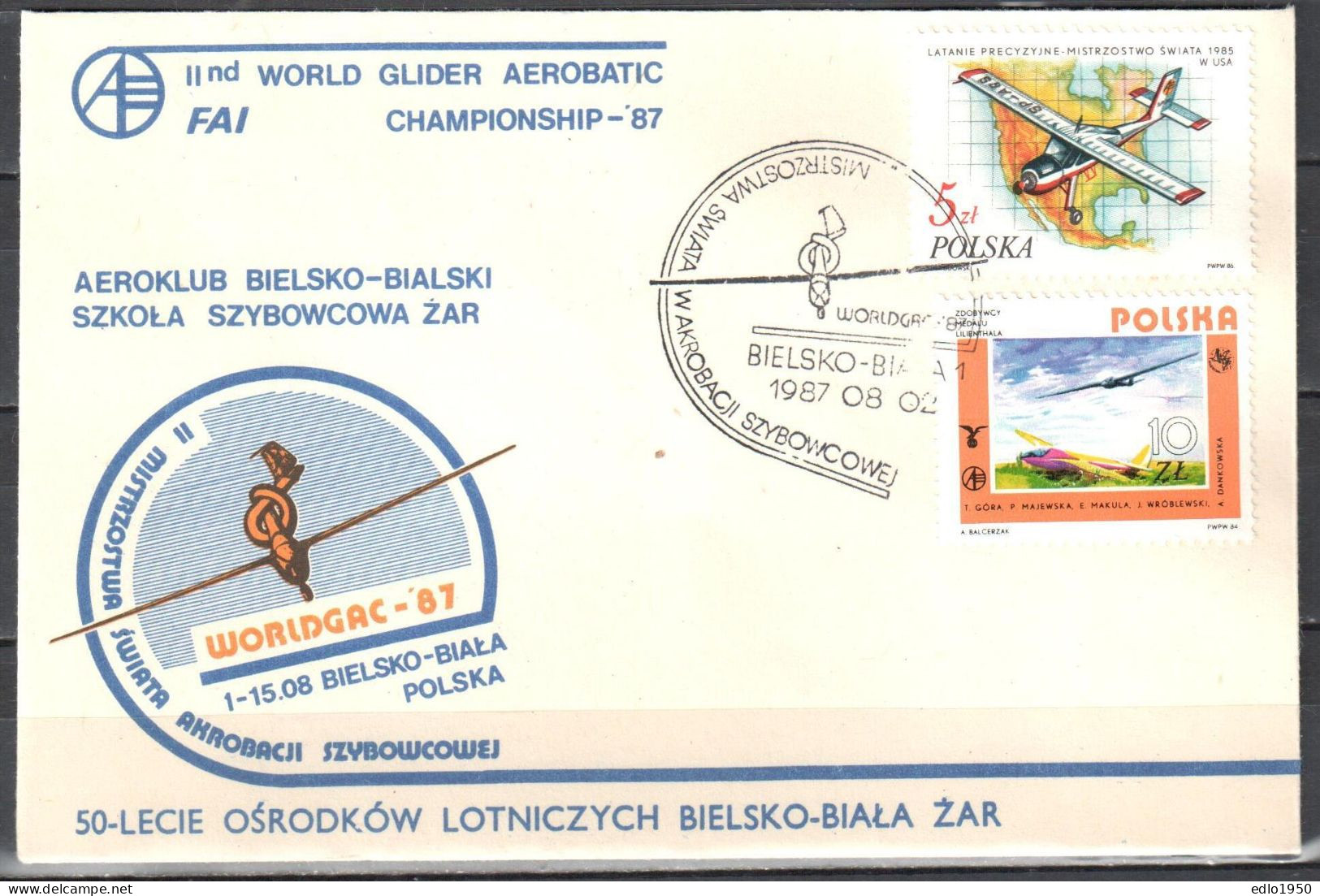 Poland 1987 World Glider Aerobatic Championship - Postcard - Planeadores