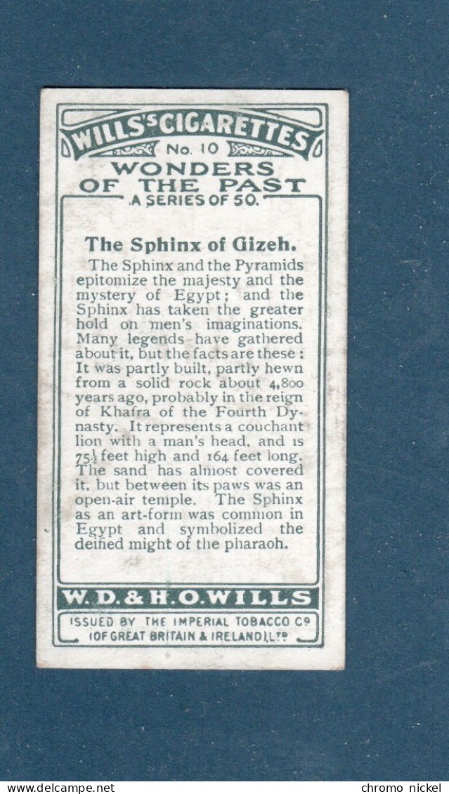 Chromo Egypte Egypt The Sphinx Didactique Au Dos 2 Scans 67 X 36 Mm TB WILLS'S Cigarettes - Wills