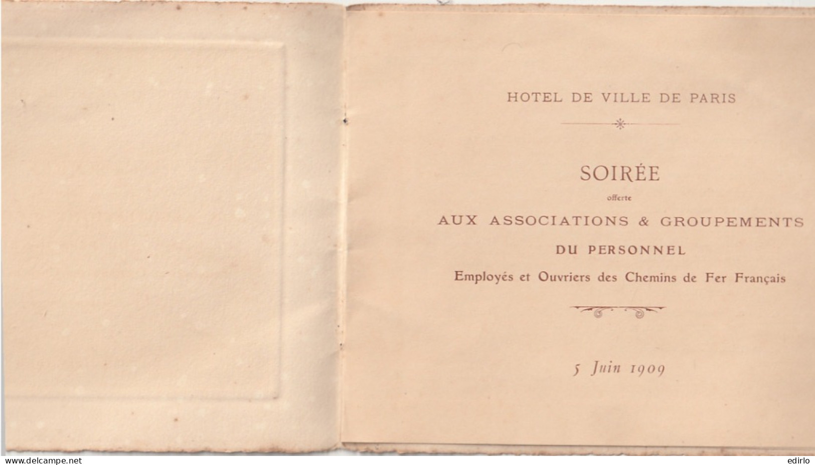 *** ILLUSTRATEUR **** Pointe Seche DEVAMBEZ PARIS  Hôtel De Ville Juin 1909 Soirée Personnel Des Chemins De Fer Français - Railway