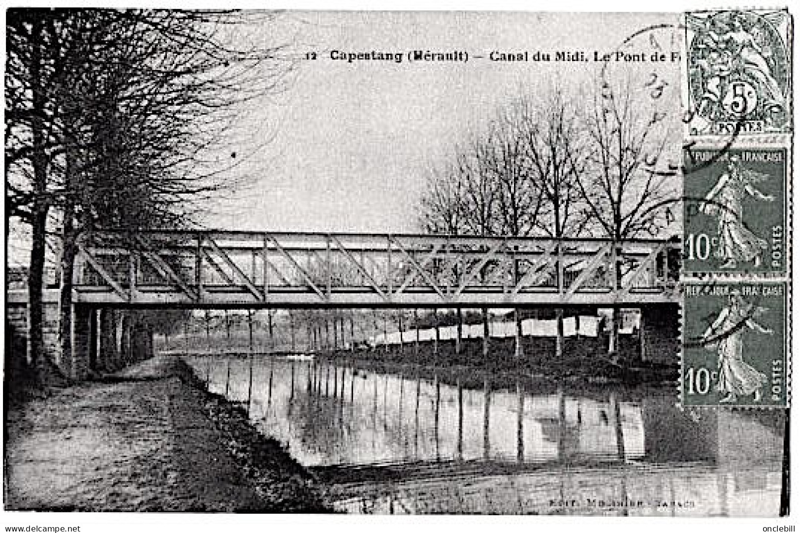 Capestang Hérault Canal Midi Pont Fer 1918 état Superbe - Capestang