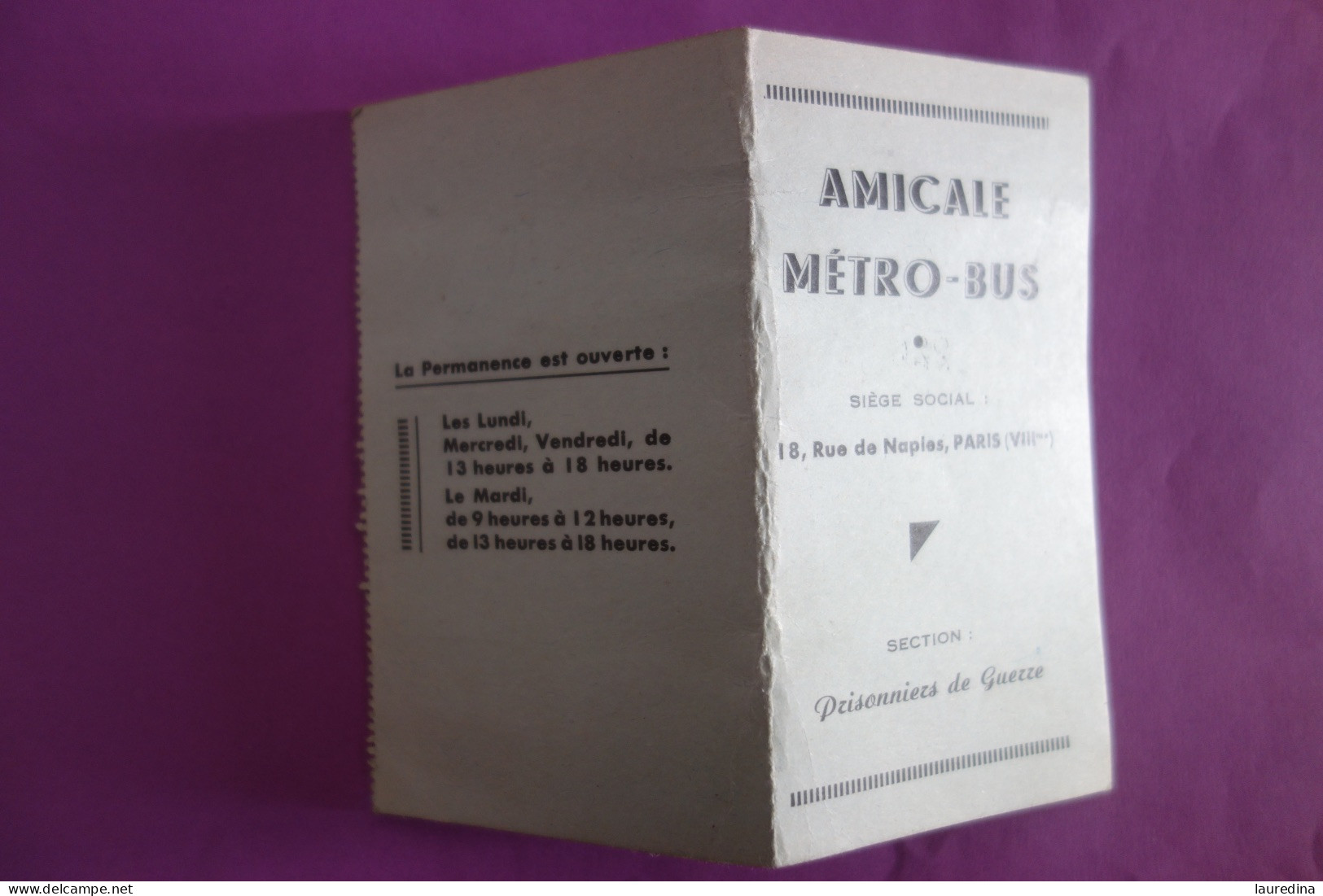 CARTE - AMICALE METRO-BUS - SECTION PRISONNIERS DE GUERRE - Other & Unclassified