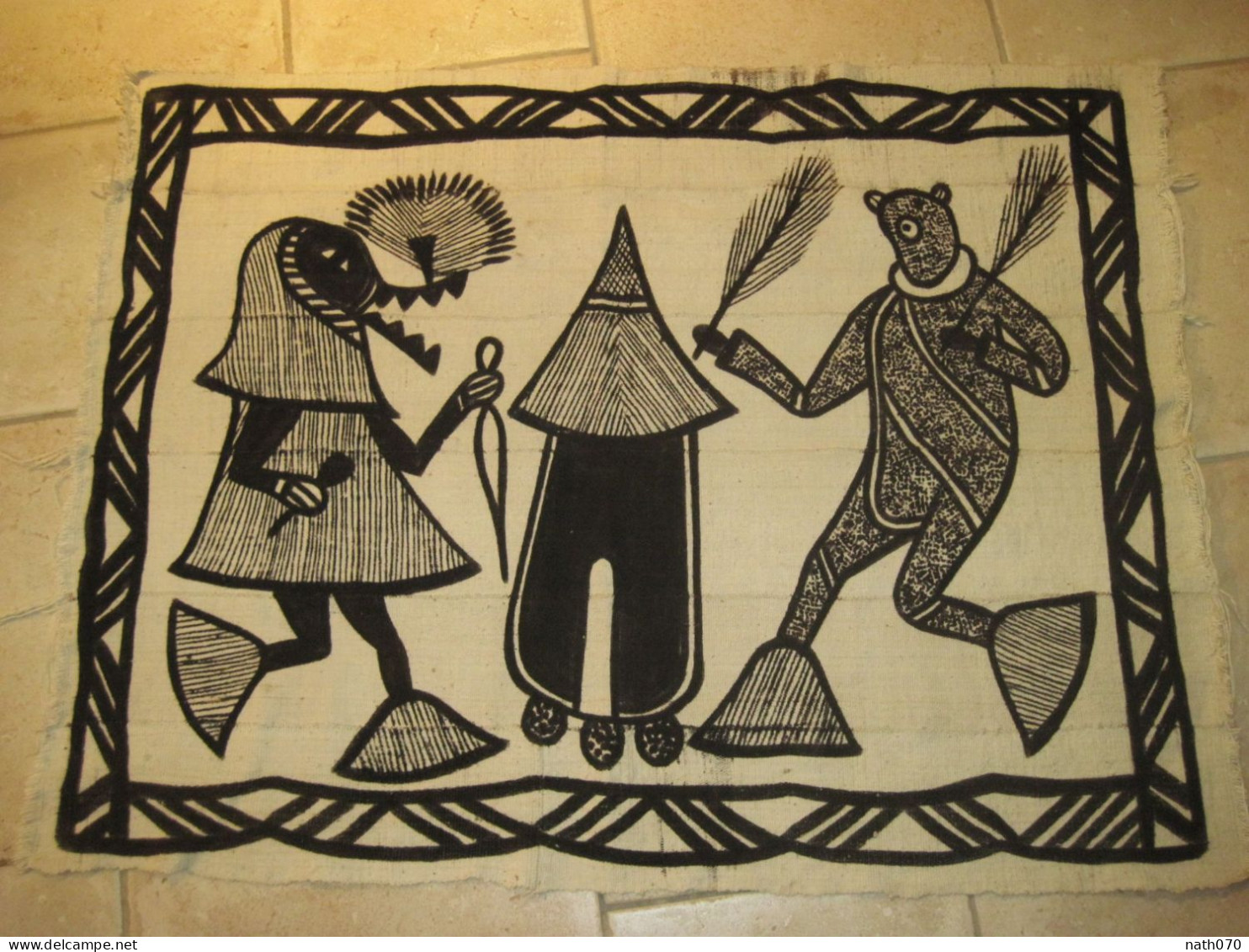 Authentique Toile De Korhogo Art Africain Sénoufo Sénufo Côte D'Ivoire Poro 115cms X 80cms - Afrikanische Kunst