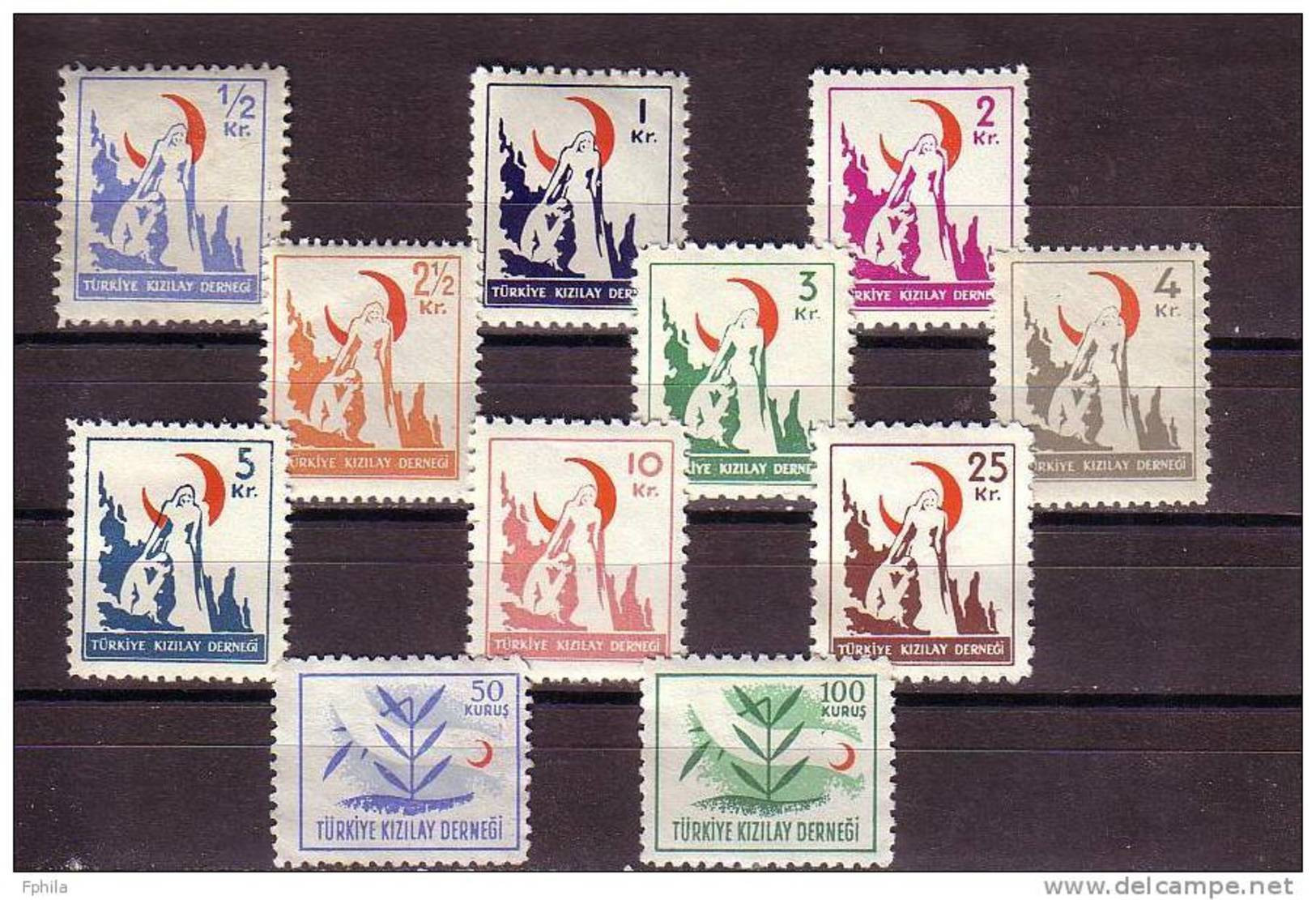 1950 TURKEY RED CRESCENT SYMBOLICAL DESIGNS MINT WITHOUT GUM - Charity Stamps