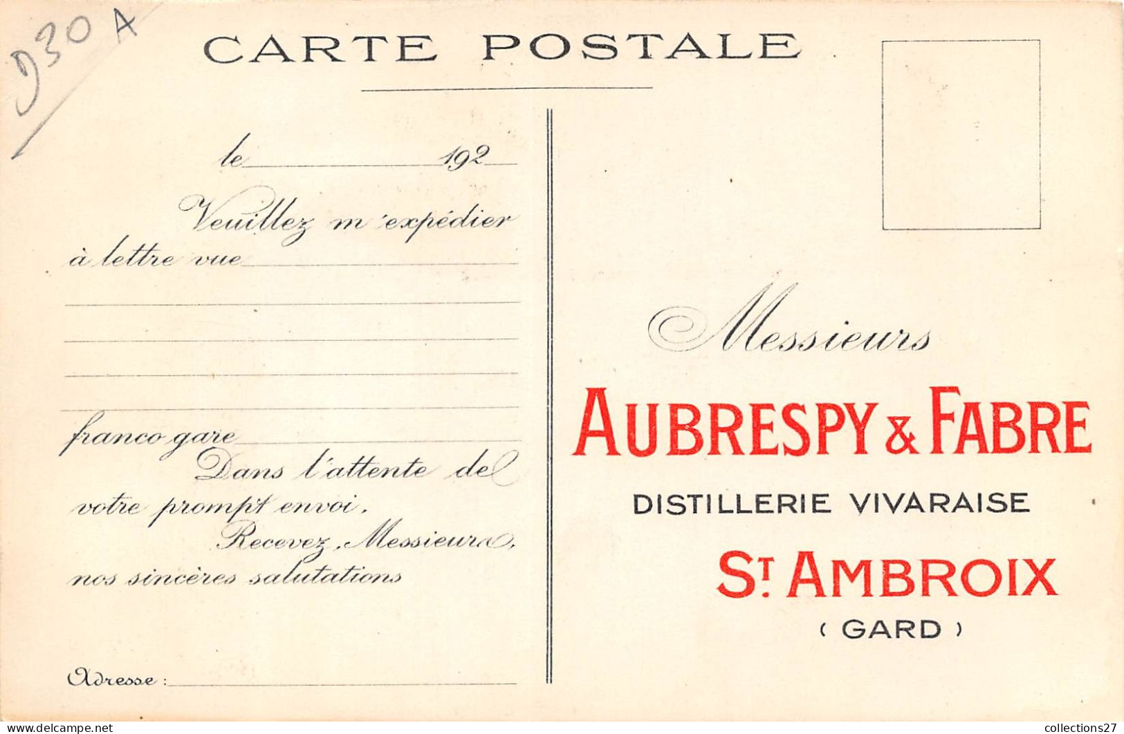 30-SAINT-AMBROIX- AUBRESPY-ET FABRE- DISTILLERIE VIVARAISE - LAFRAICAIN - AMER A LA MANDARINE - Saint-Ambroix