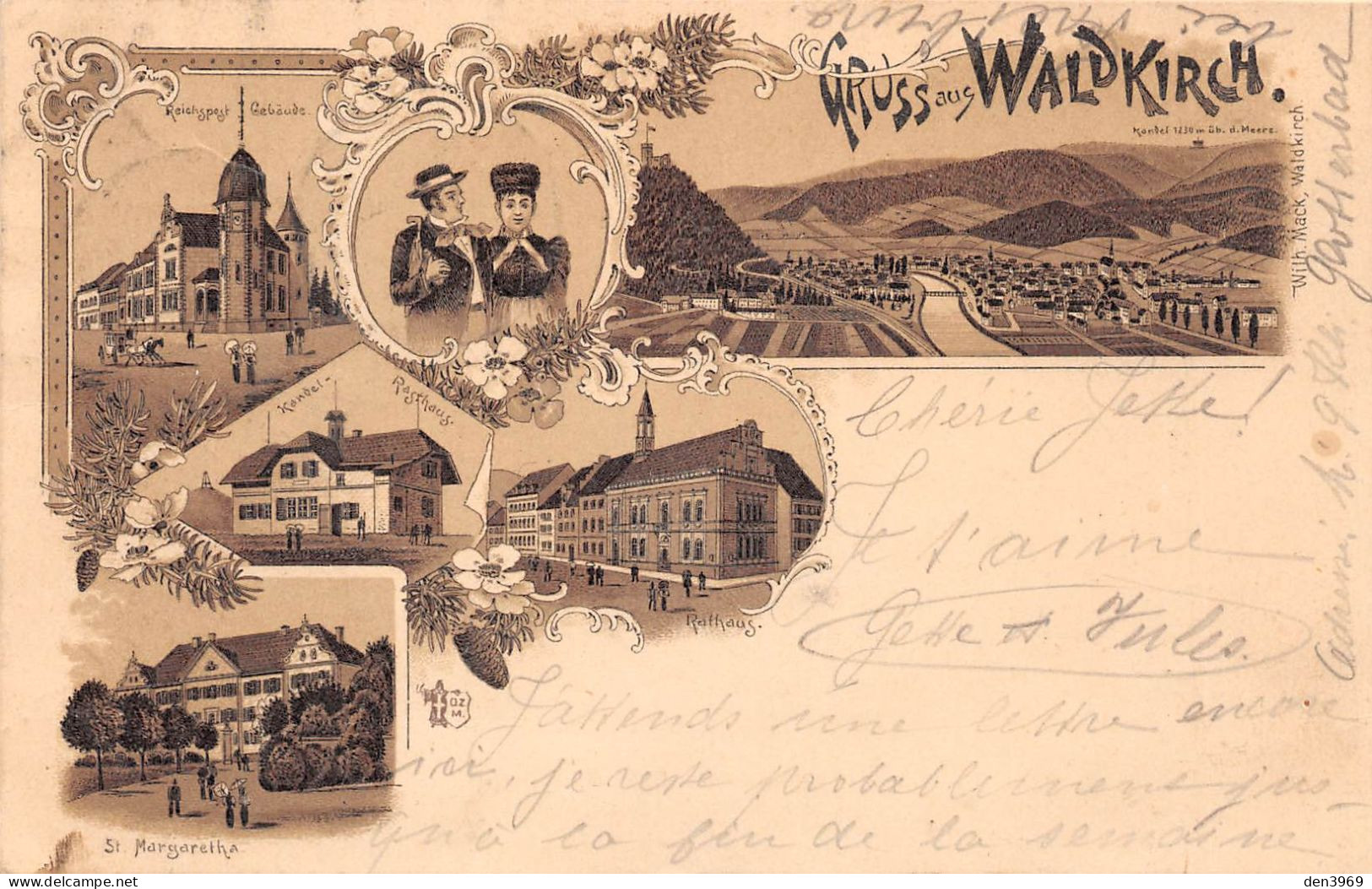 Allemagne - Gruss Aus WALDKIRCH - Litho. Wilhelm Mack : Reichspost Gebäude - Précurseur Voyagé 1897 (voir Les 2 Scans) - Waldkirch