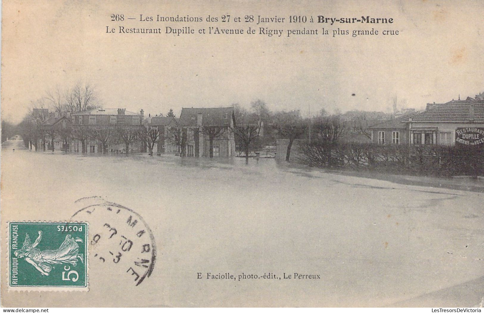 FRANCE - 94 - BRY SUR MARNE - Le Restaurant Dupille Et L'Avenue De Rigny - Edit E Faciolle - Carte Postale Ancienne - Bry Sur Marne
