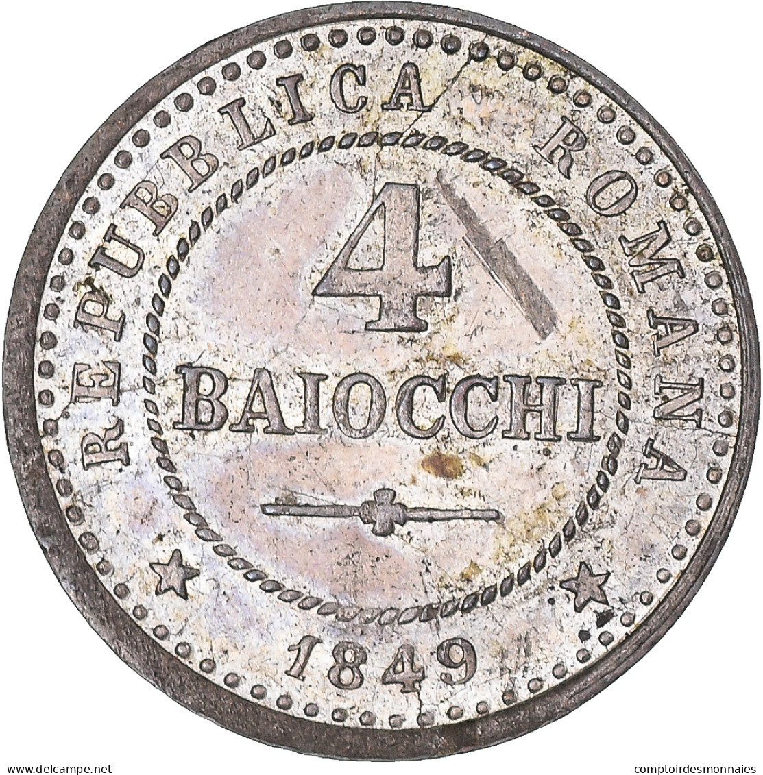 Monnaie, Italie, ROMAN REPUBLIC, 4 Baiocchi, 1849, Rome, SUP, Argent, KM:24 - Governo Rivoluzionario Provvisiorio