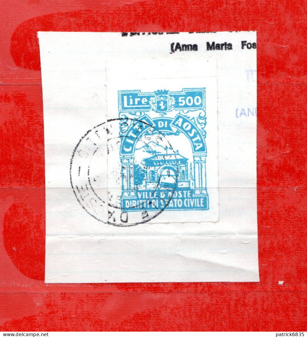 AOSTA - Marca Municipale (comunale) Diritti Di STATO CIVILE. Lire. 500. Come Scansione. - Revenue Stamps