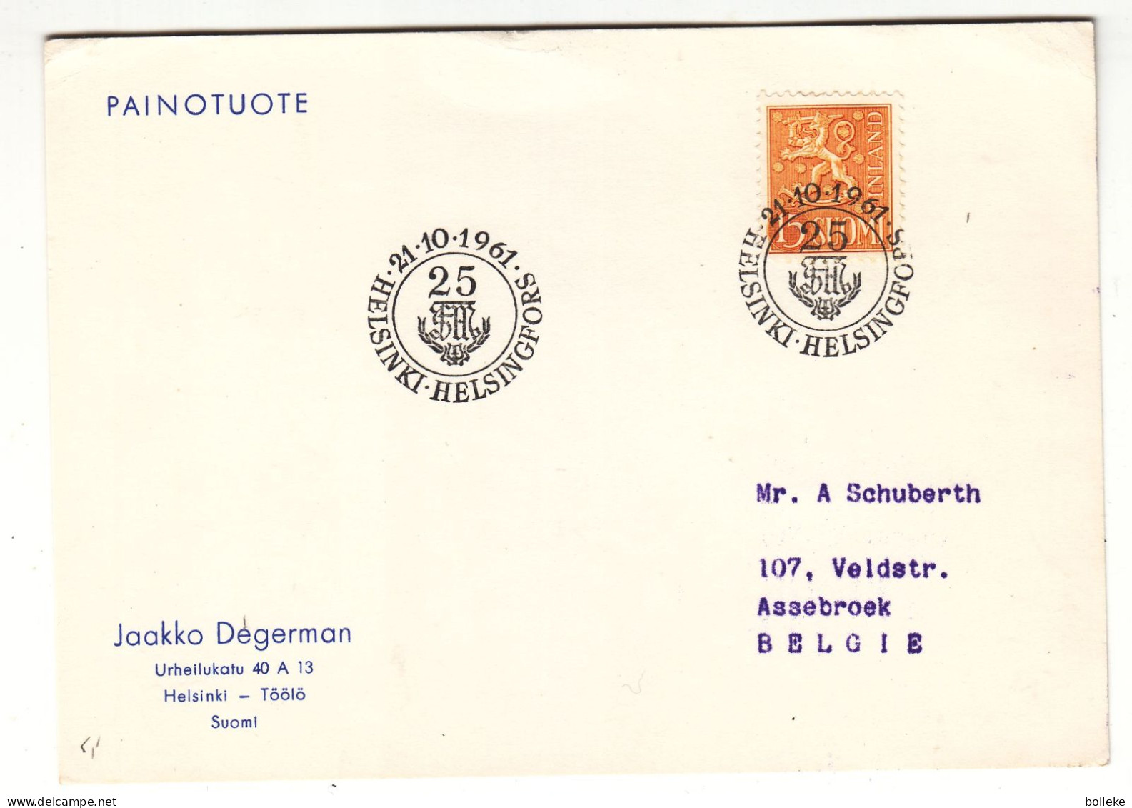 Finlande - Carte Postale De 1961 - Oblit Helsinki - - Lettres & Documents