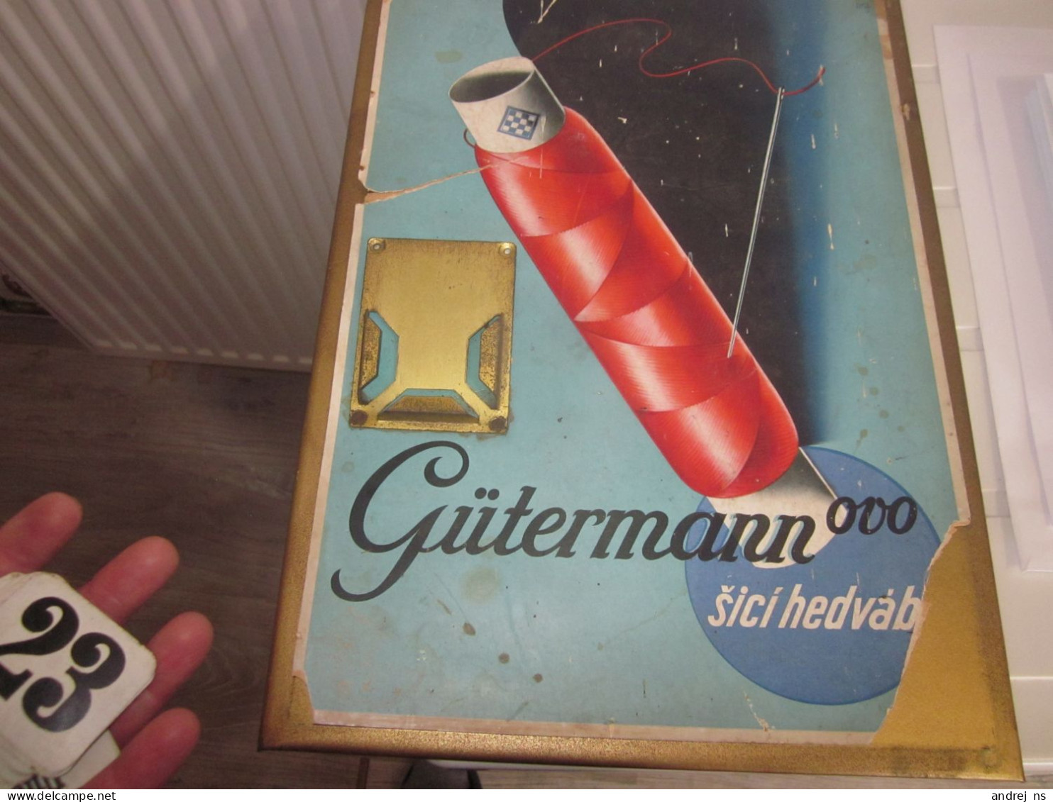 Old Advertising Calendar On Tin Advertising Calendar Board Gutermann Sici Hedvabi 36x26 Cm Heavy - Stagno