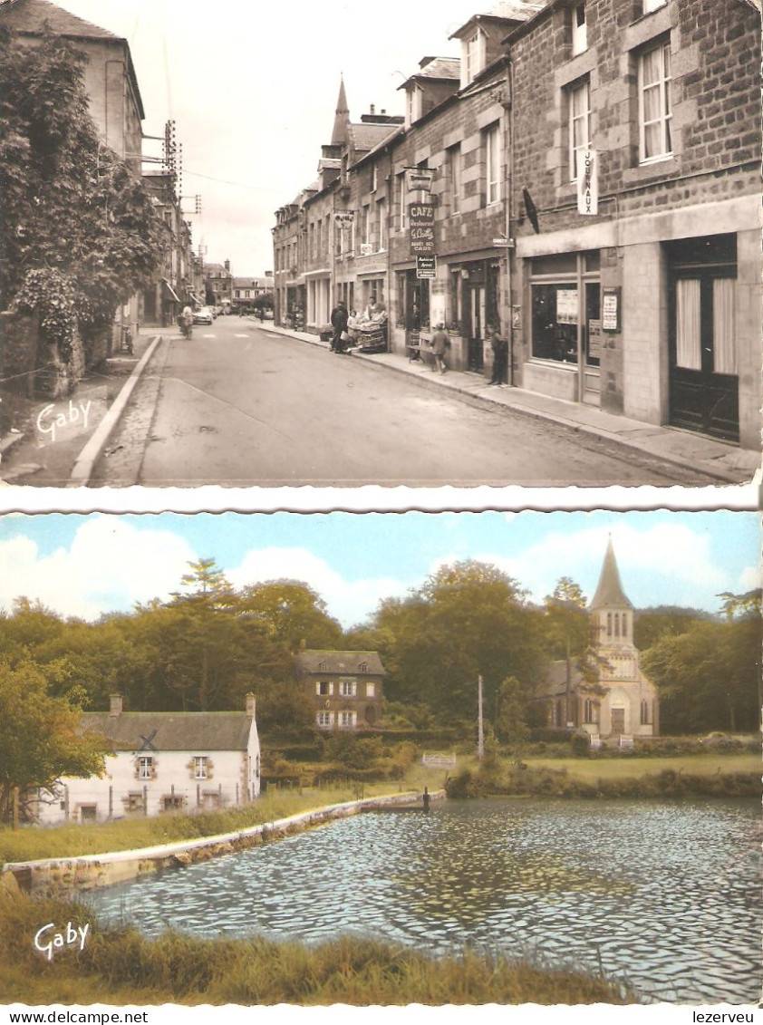 CPSM LOT DE 2 ATHIS DE L ORNE RUE PRINCIPALE ETANG EGLISE PROTESTANTE (TEMPLE ?) FORMAT CPA - Athis De L'Orne