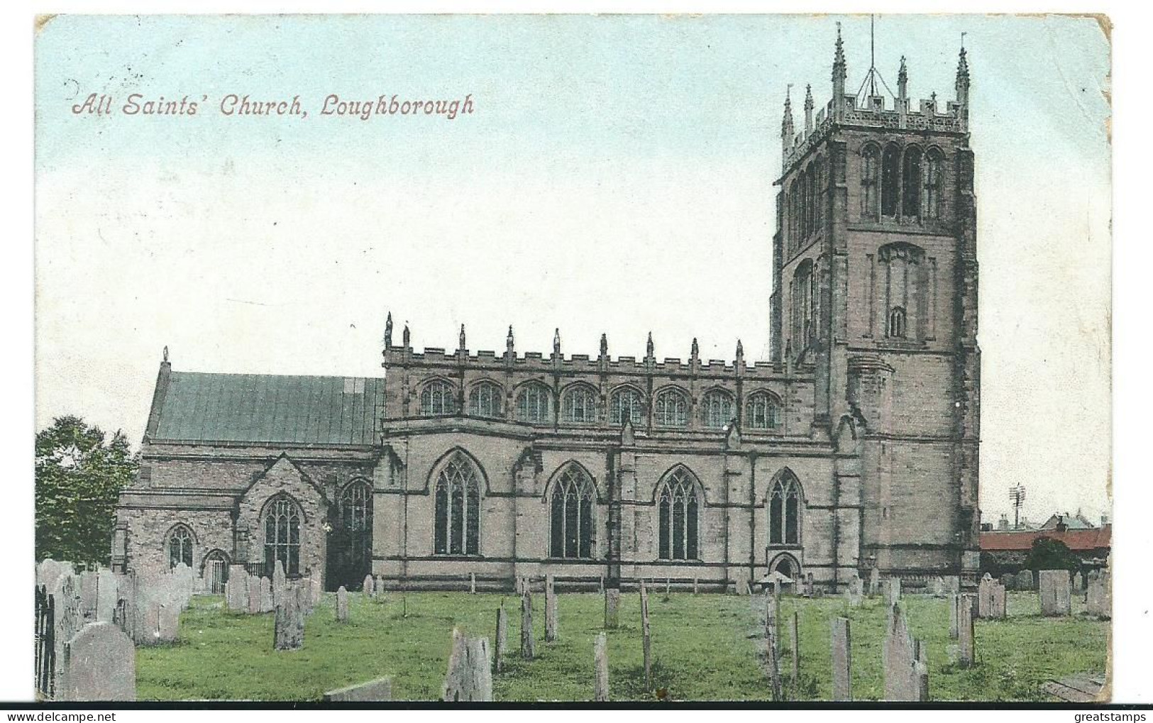 Leicestershire Postcard Loughborough  Leicester All Saints' Church Posted1908 Squared Circle Postmark - Other & Unclassified