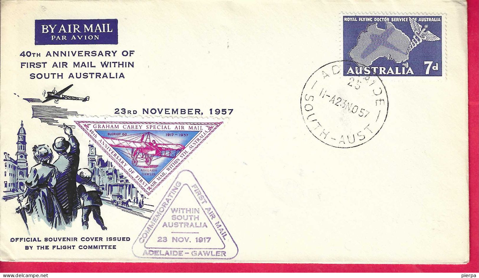 AUSTRALIA - 40° ANNIVERSARY OF FIRST AIR MAIL WITHIN SOUTH AUSTRALIA*23.11.57* ON OFFICIAL COVER - Covers & Documents