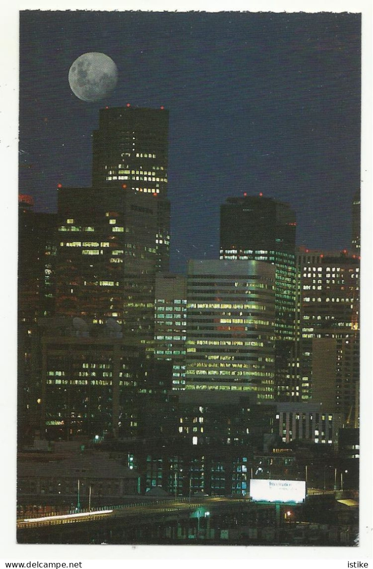 United  States, CO, Denver, Full Moon Over Denver Skyline. - Denver